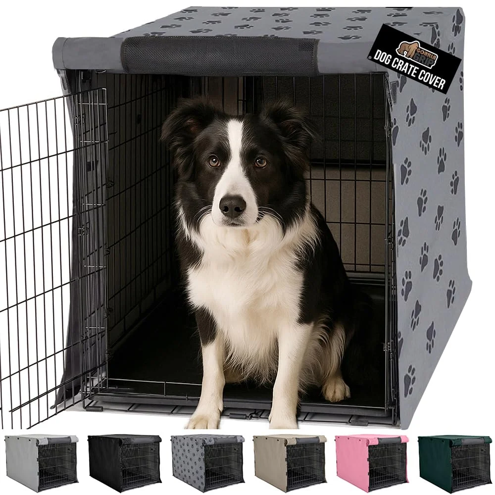 Dependable GORILLA GRIP Dog Crate Covers for 36-Inch Crates All-Sides Open Privacy Cover with Breathable Mesh — Gray Paw Efficient