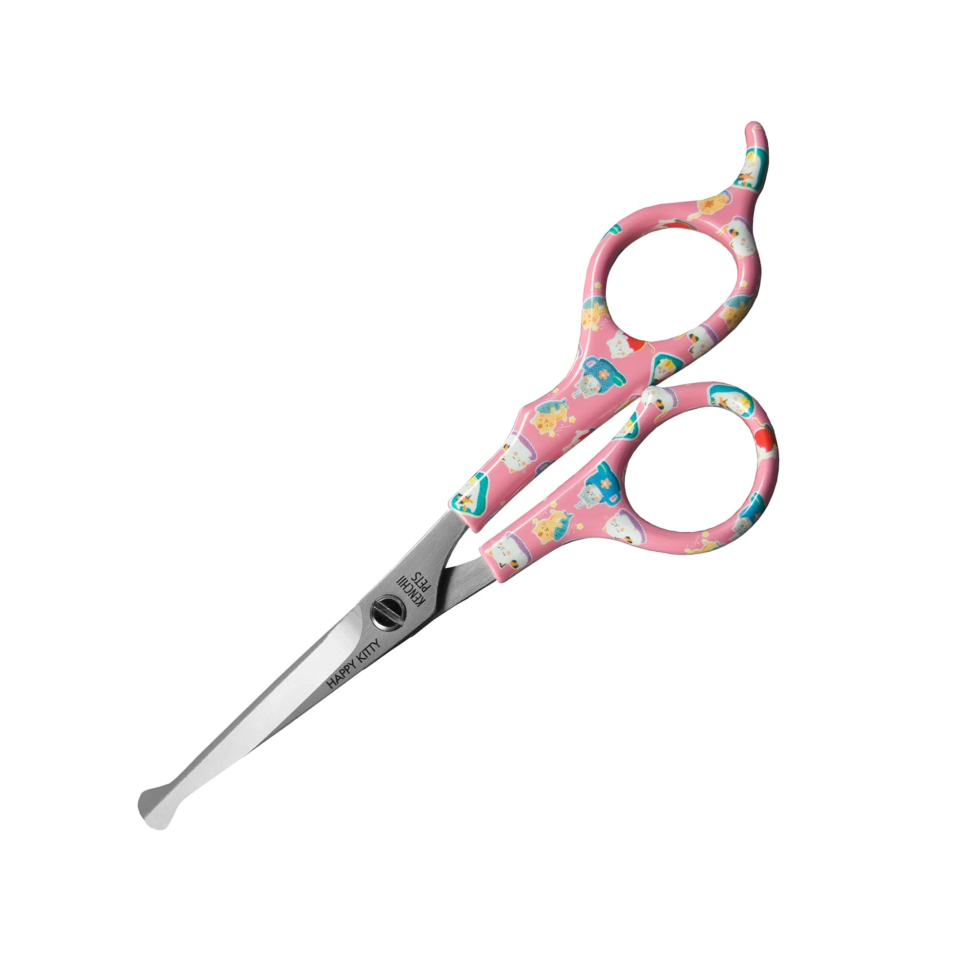 High-End Kenchii Happy Kitty Ball Tip Shears – 5.5 in Cat Grooming Scissors with Safe Blunt Tip Stainless Steel Proven