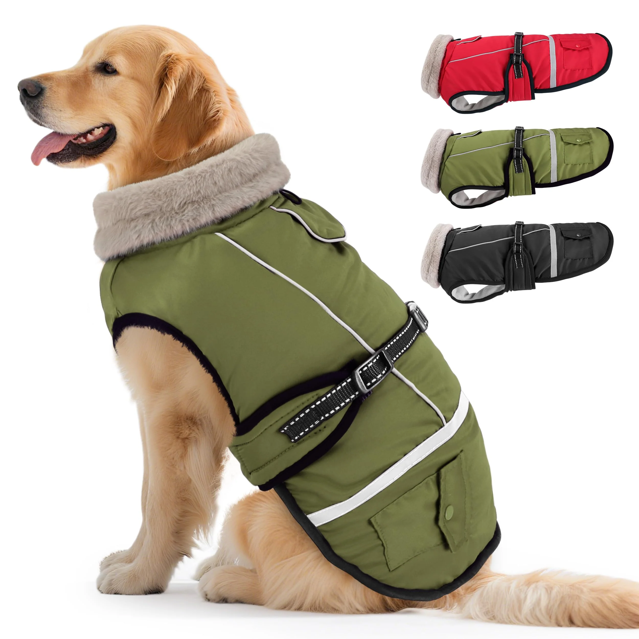 Next-Generation FURTIME Warm Waterproof Dog Coat – Reflective Winter Jacket with Fleece L lining for Large Dogs Flexible