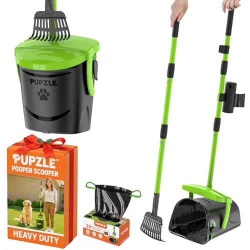 Eco-Friendly Pupzle Dog Pooper Scooper with 40-inch Handle – Large Yard Scoop Lavender Scented Bags Artisan