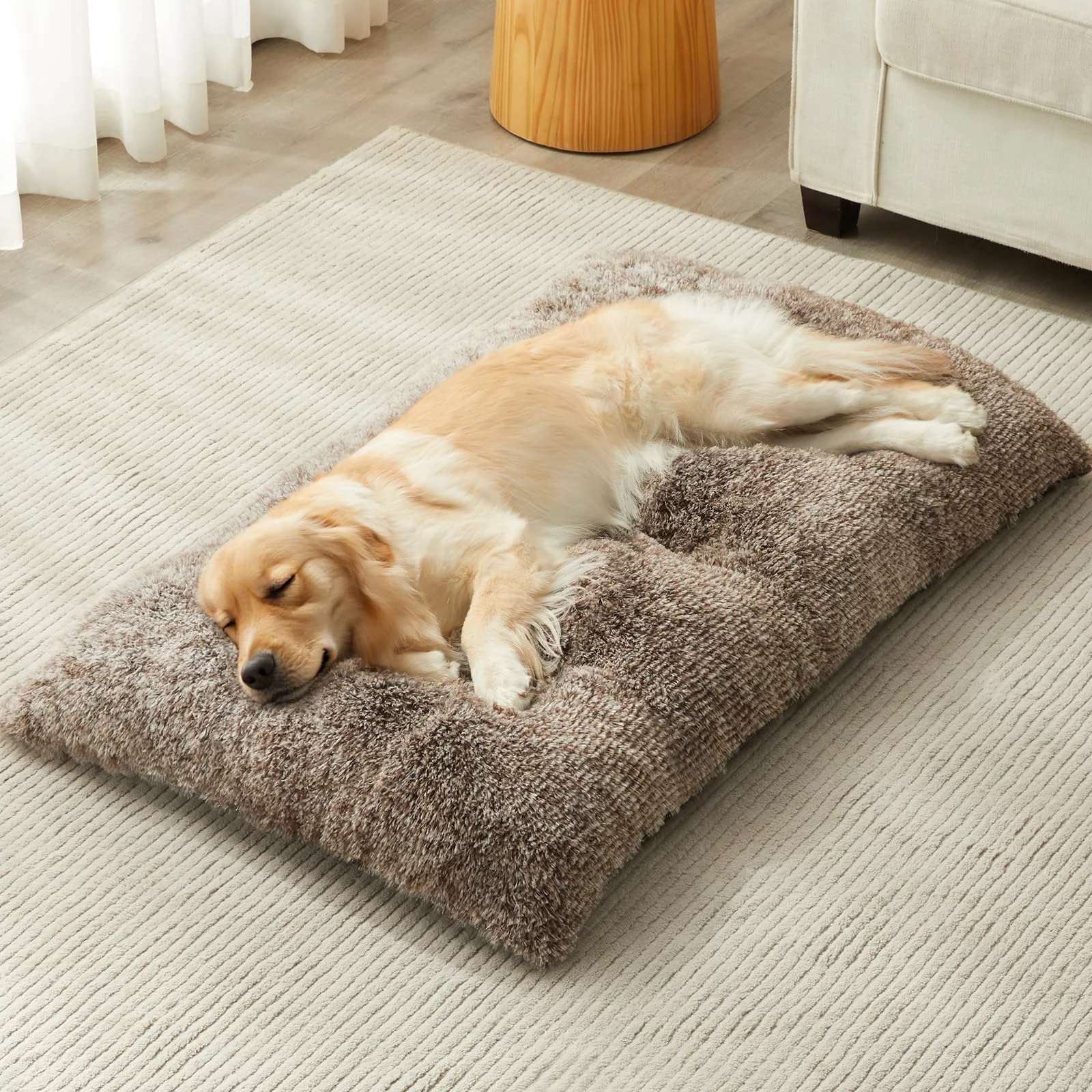 Detailed BFPETHOME Large Dog Beds – Plush Crate Pad with Anti-Slip Bottom Khaki Proven