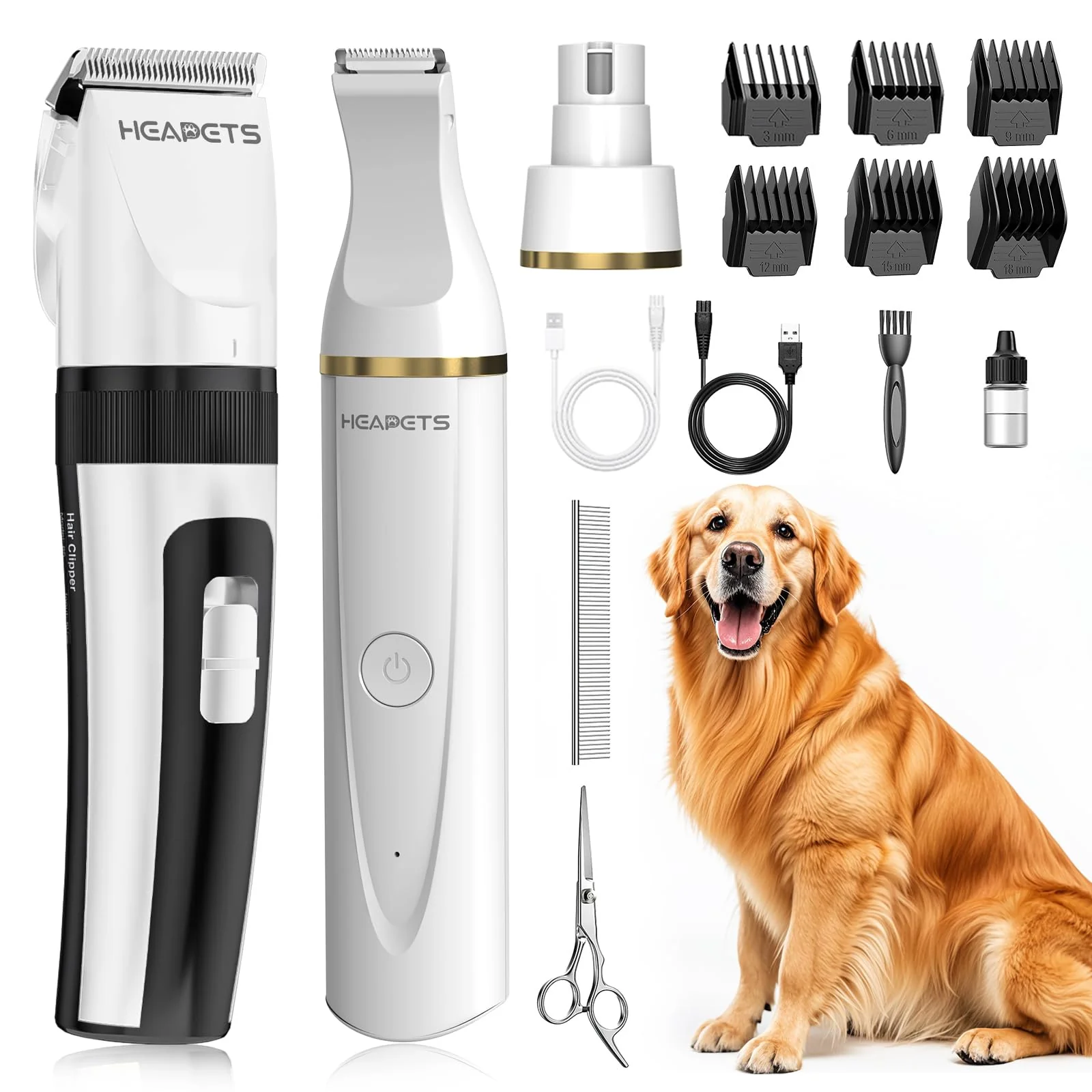 Exceptional HEAPETS Dog Hair Clippers Kit - Low-Noise Cordless Grooming for Dogs Cats White Environmentally Friendly