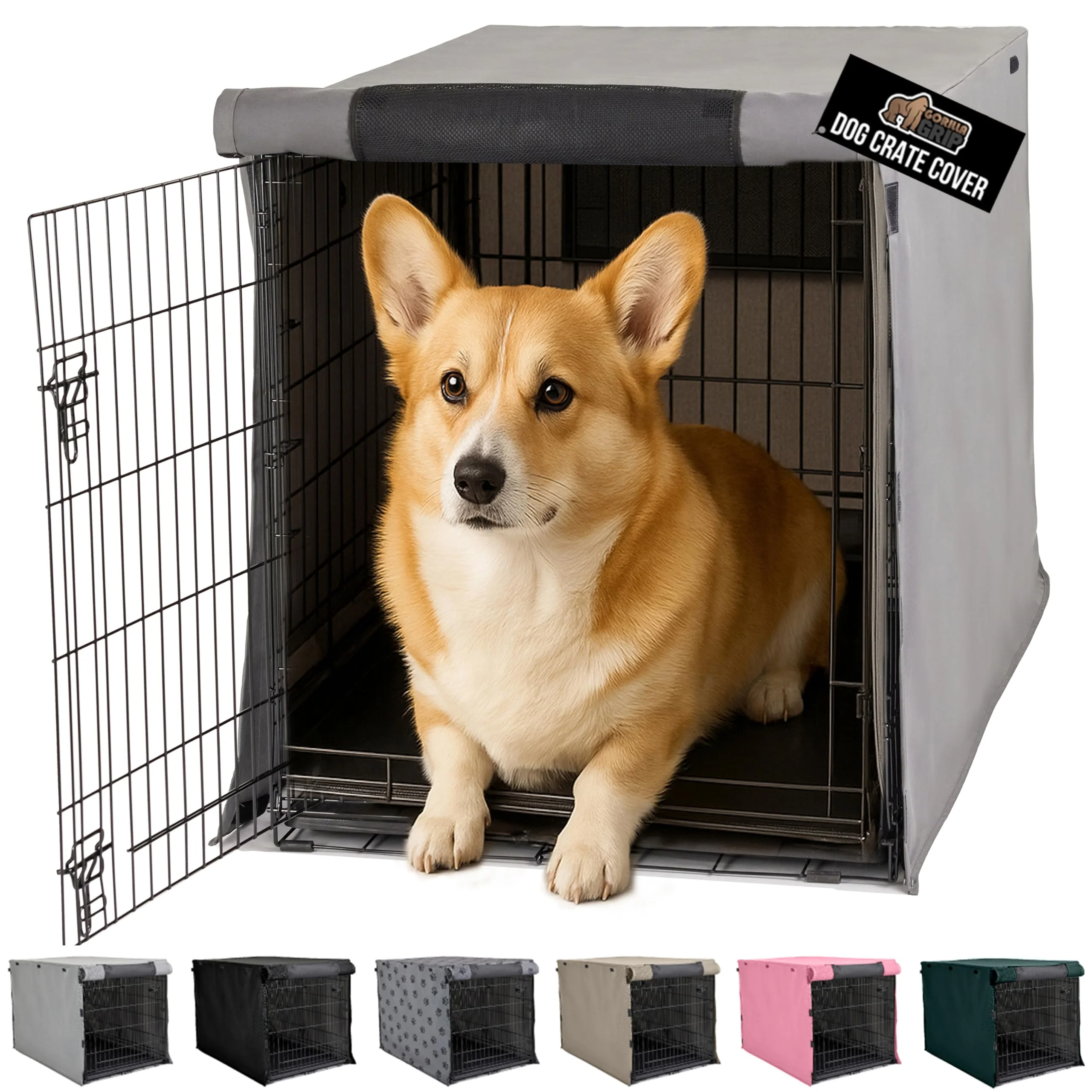 Exceptional GORILLA GRIP Dog Crate Cover for 30-Inch Crates All-Side Open Privacy Cover with Mesh Windows — Gray Consistent