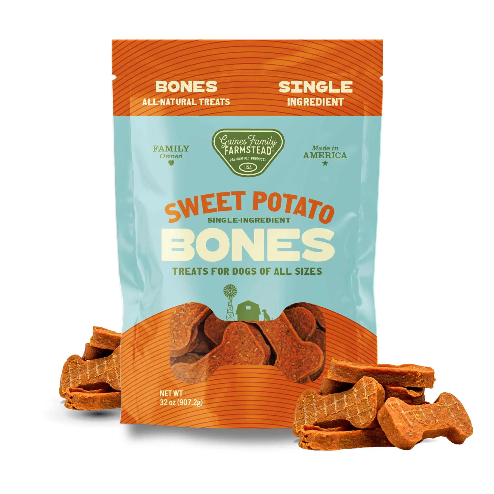 Elite Gaines Family Farmstead Sweet Potato Dog Bones – 32 oz Bag All-Natural Single-Ingredient Grain- Treats Made in USA Consistent