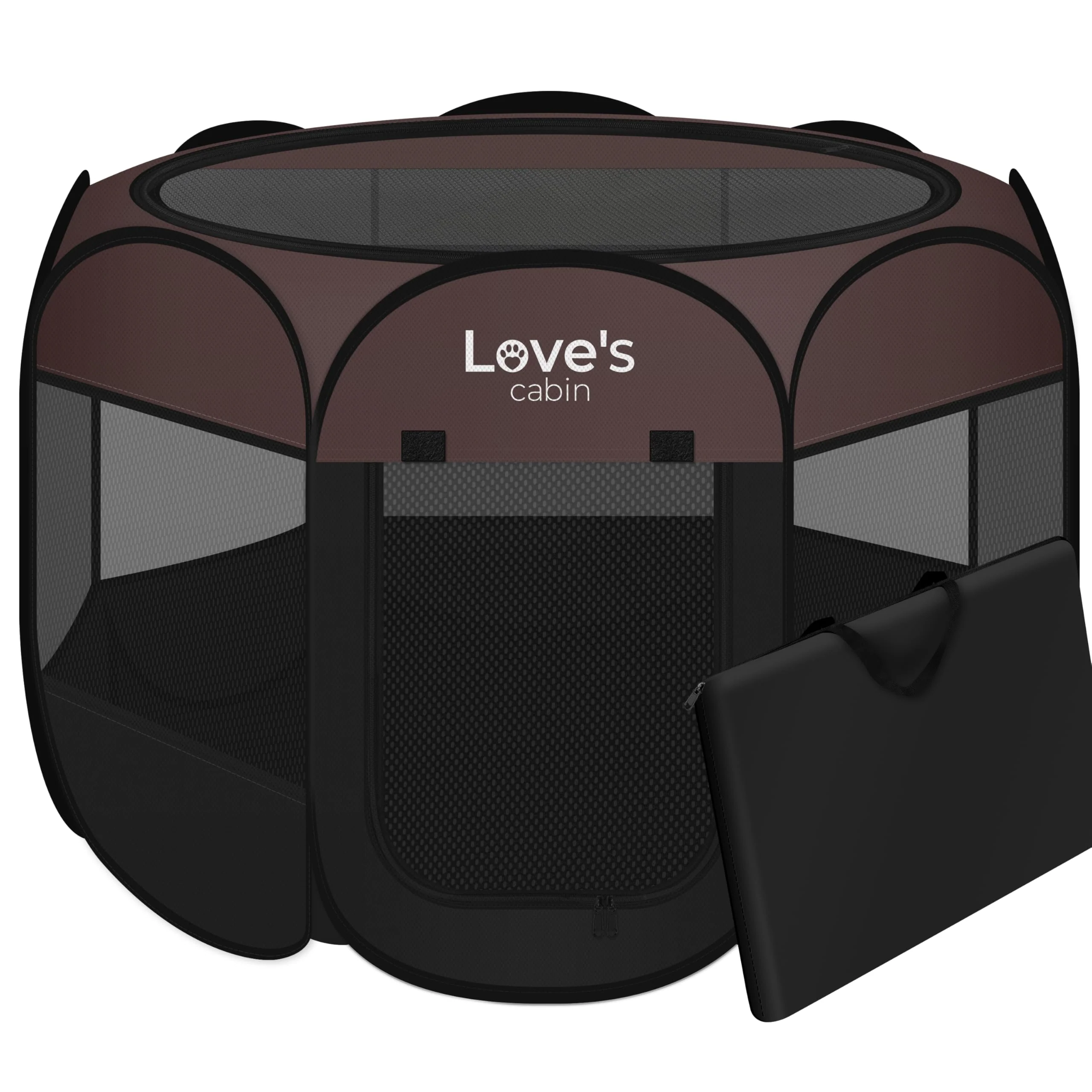 Organic Love's cabin Pet Playpen — Foldable Indoor Outdoor Pop Up Kennel with Removable Top Large Brown Clean