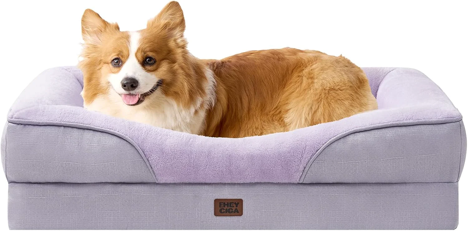 Specialty EHEYCIGA Memory Foam Dog Bed for Medium Size Orthopedic Dog Sofa with Sides and Waterproof Liner Washable Bolster Pet Couch with Removable Cover 35x22x6.5 Inch Purple Certified