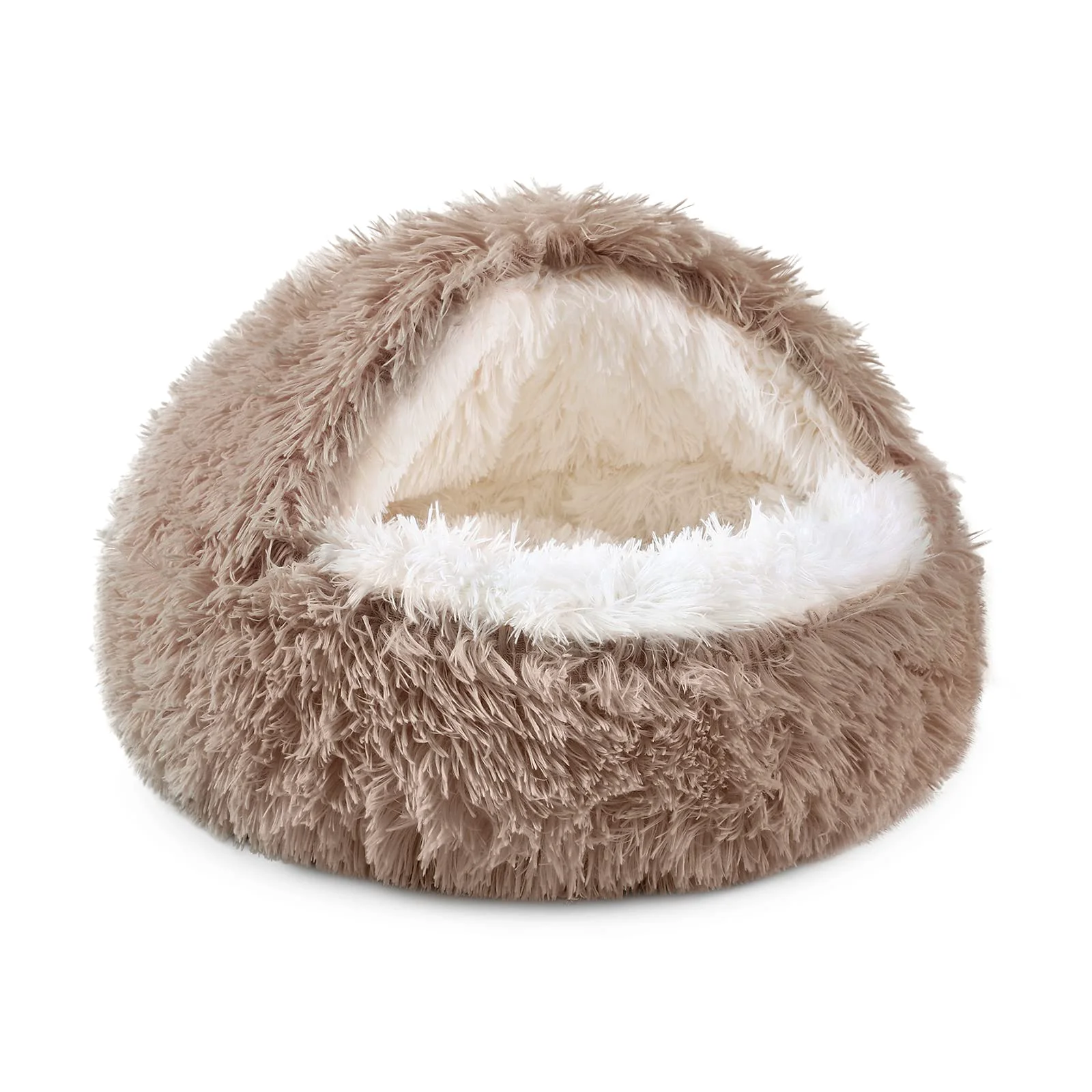 Comfortable NOYAL Round Hooded Donut Dog Bed for Small Medium Pets - Plush Fluffy Anti-Anxiety Cat Cave Bed with Cover Soft