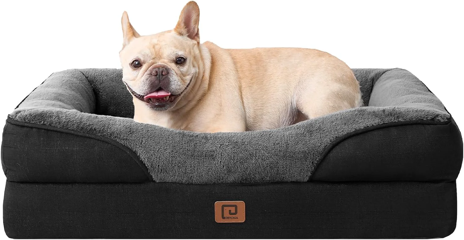Healthy EHEYCIGA Memory Foam Dog Bed for Medium Size Orthopedic Dog Sofa with Sides and Waterproof Liner Washable Bolster Pet Bed Couch with Removable Cover 30x20x6.5 Inch Grey Black Carefully Designed