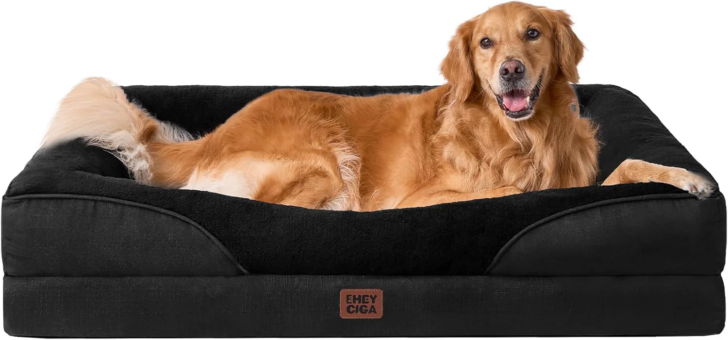 Pure EHEYCIGA Memory Foam XL Dog Bed for XLarge Sized Extra Large Orthopedic Dog Sofa with Sides and Waterproof Liner Washable Bolster Pet Couch with Removable Cover 42x30x7.5 Inch Black Consistent