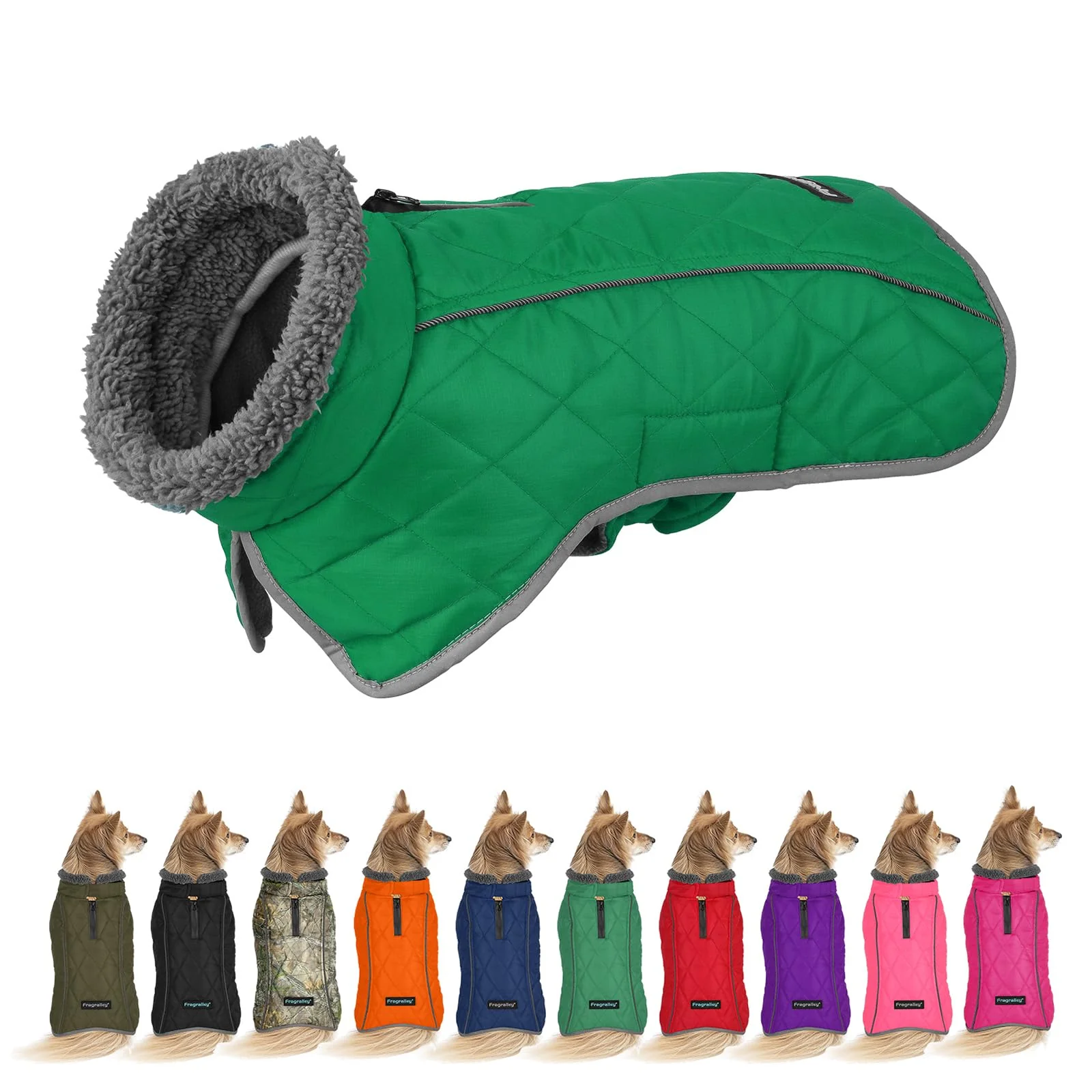 Safe Fragralley Dog Coat Medium – Waterproof Winter Jacket with Fleece Lining Reflective Adjustable Fit Green M Consistent