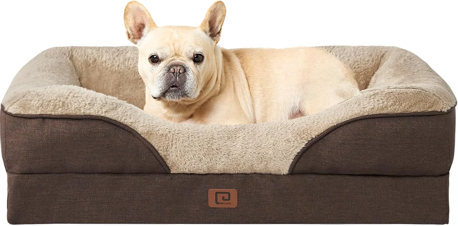Original Design EHEYCIGA Memory Foam Dog Bed for Medium Size Orthopedic Dog Sofa with Sides and Waterproof Liner Washable Bolster Pet Bed Couch with Removable Cover 30x20x6.5 Inch Brown Smart