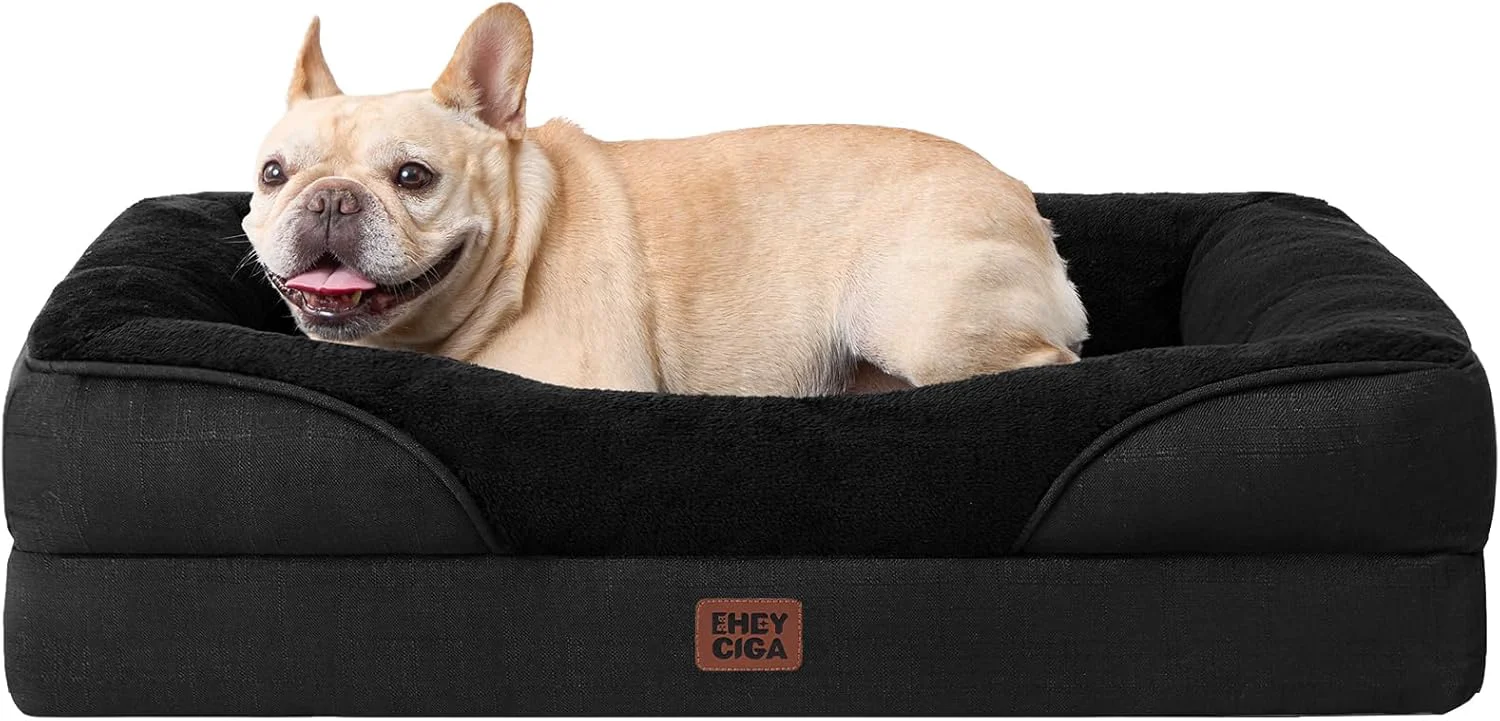 Prestigious EHEYCIGA Memory Foam Dog Bed for Medium Size Orthopedic Dog Sofa with Sides and Waterproof Liner Washable Bolster Pet Couch with Removable Cover 30x20x6.5 Inch Black Recyclable