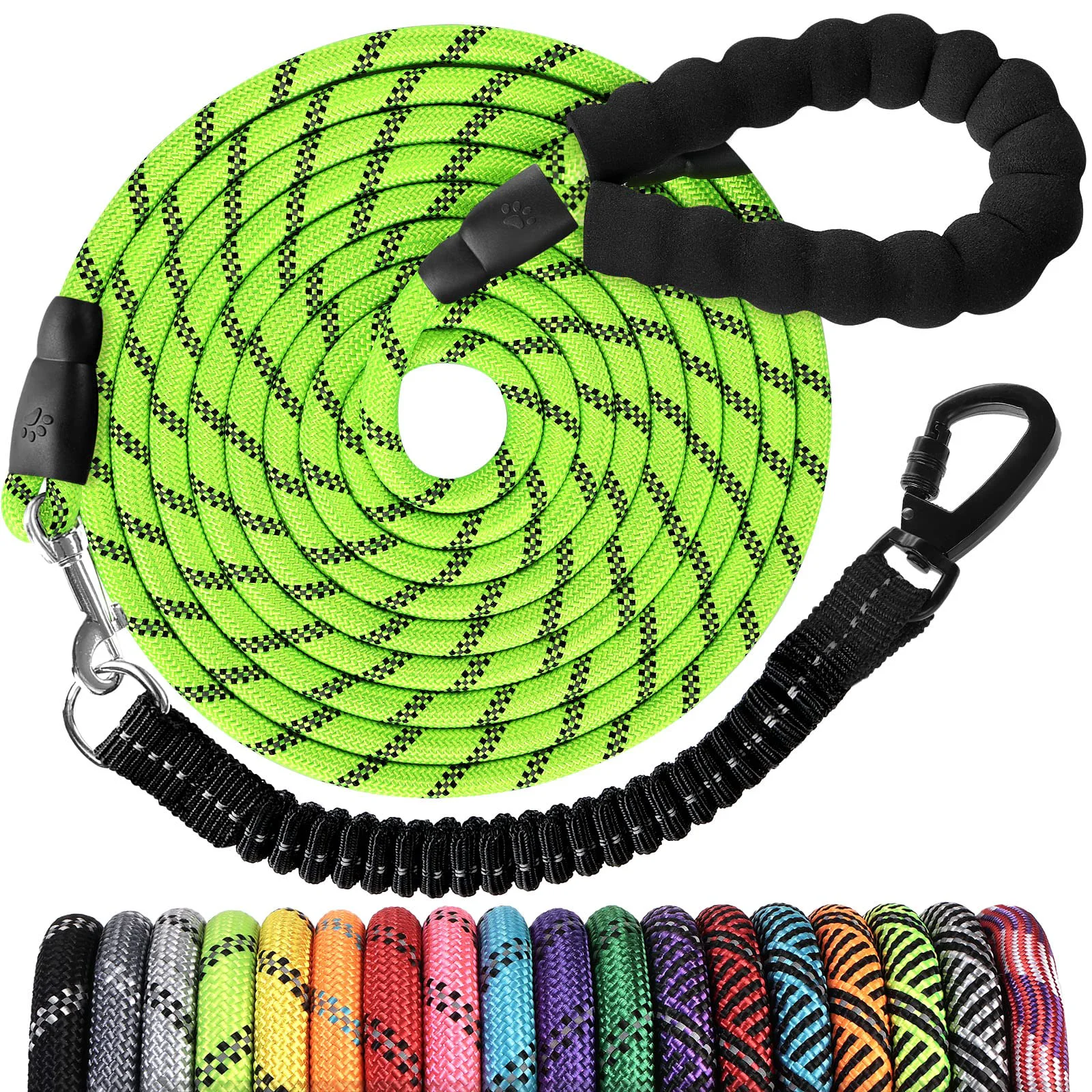 Trendy Jenico Long Dog Leash 100ft – Heavy Duty Rope Padded Handle Reflective Bungee 360° Swivel Minimalist
