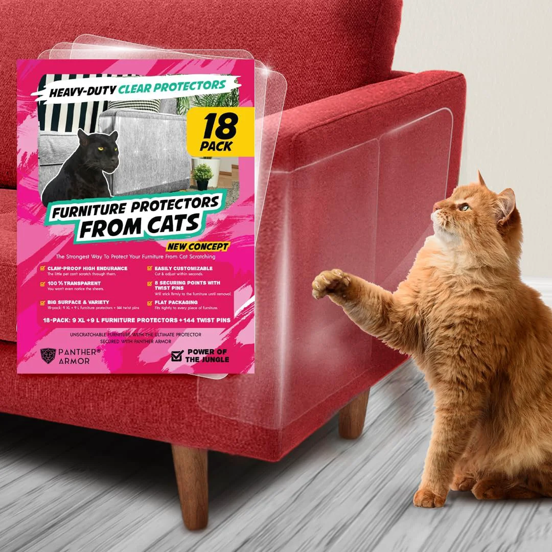 Premium Panther Armor 18-Pack Cat Scratch Protector Sheets – Clear Sofa Guard with Twist Pins World-Class