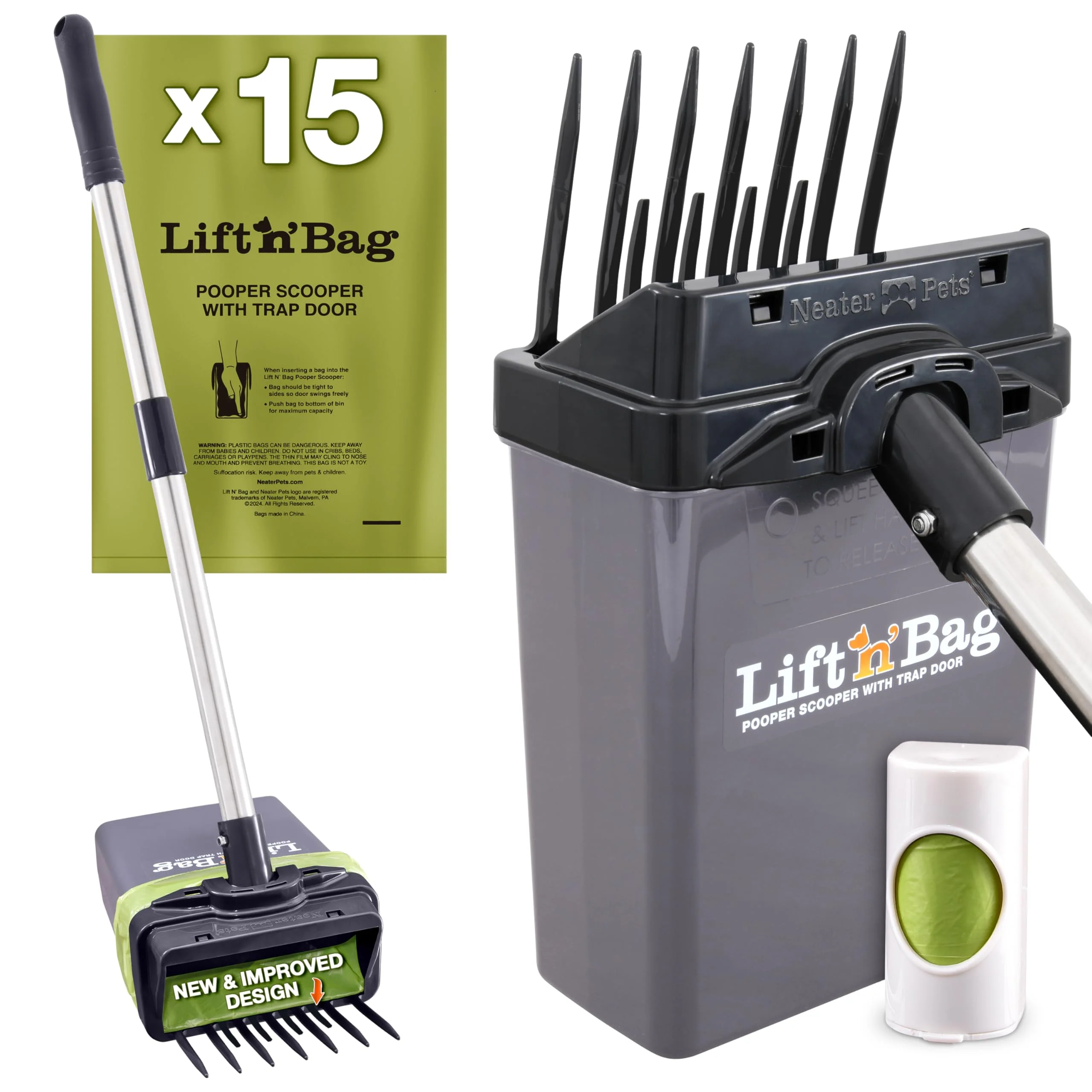 Effective Lift N Bag 2.0 Dog Pooper Scooper with 27 Pole – One-Hand Cleanup Neater Pet Brands Reusable