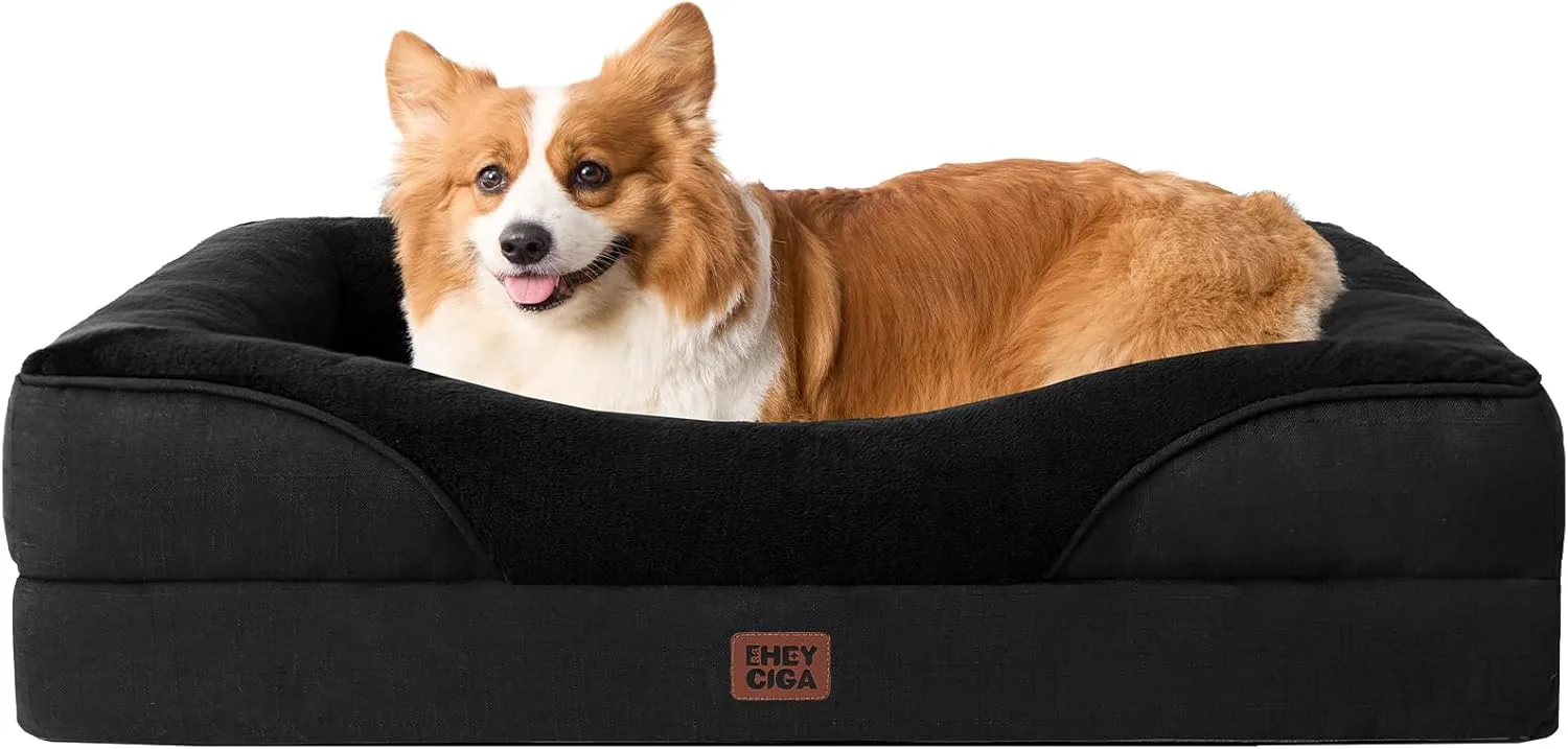 Fine Crafted EHEYCIGA Memory Foam Dog Bed for Medium Size Orthopedic Dog Sofa with Sides and Waterproof Liner Washable Bolster Pet Couch with Removable Cover 35x22x6.5 Inch Black Quality