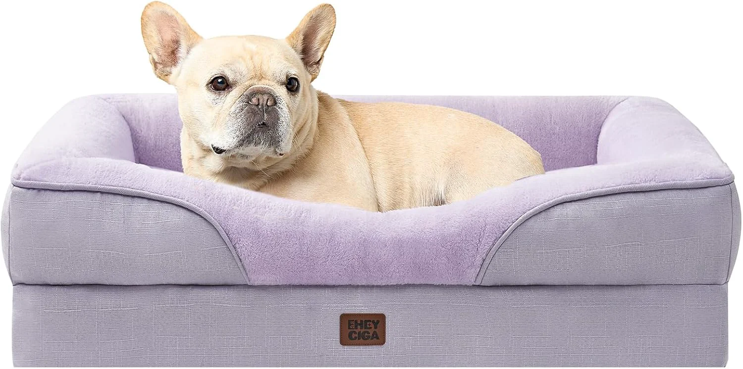 Smooth EHEYCIGA Memory Foam Dog Bed for Medium Size Orthopedic Dog Sofa with Sides and Waterproof Liner Washable Bolster Pet Couch with Removable Cover 30x20x6.5 Inch Purple Solid