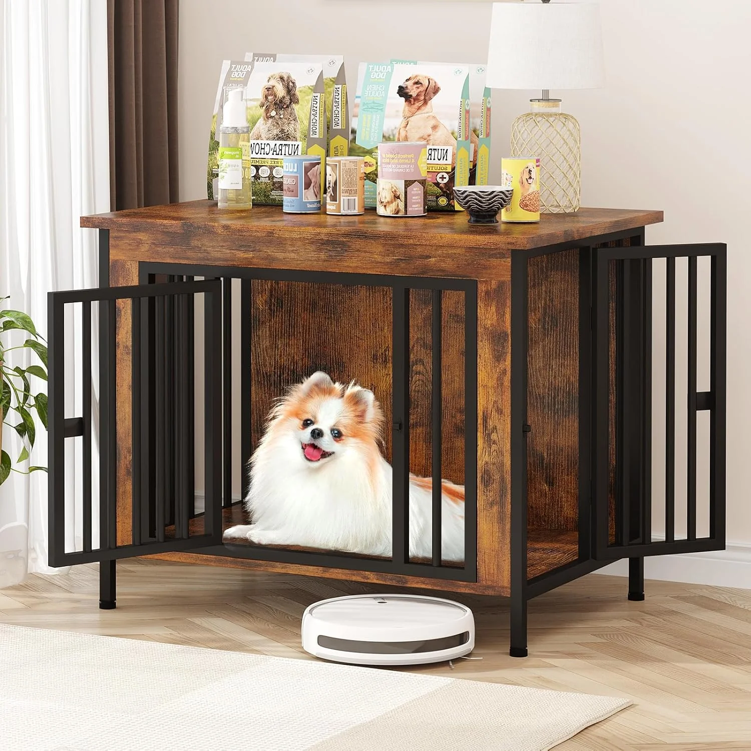 Unique EasyCom 31.5 Small Dog Crate Furniture Chew-Resistant Dog Crates for Small and Medium Dogs Dog Kennel Furniture Indoor with 2 Doors and 3.94 Raised Feet as TV Stand End Table Crate Table Secure