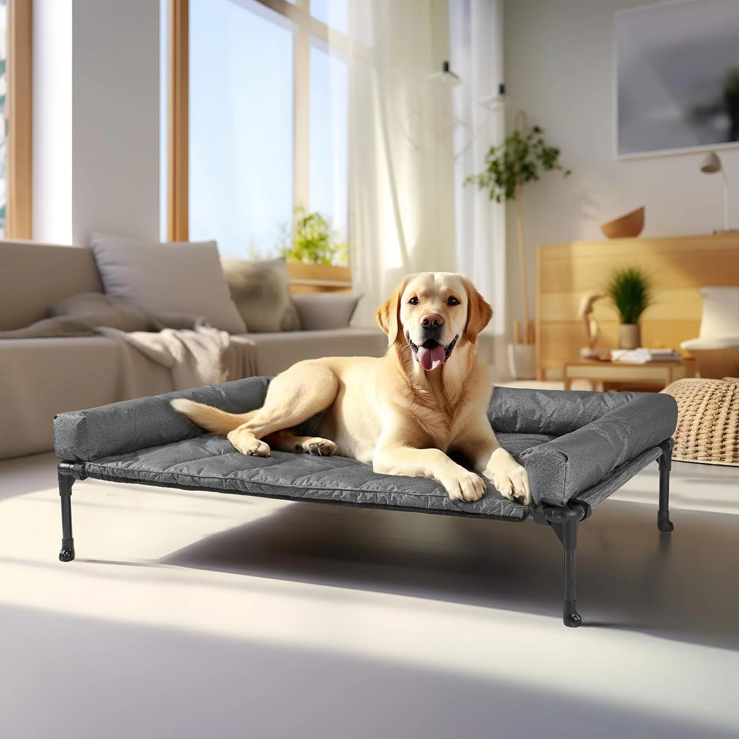 Green Veehoo Cooling d Dog Bed Add Removable Waterproof Bolster Cushion Mat Raised Pet Cot with Breathable Teslin Mesh No-Slip Feet Dog Couch Bed for Indoor Outdoor Large Black Silver Flexible