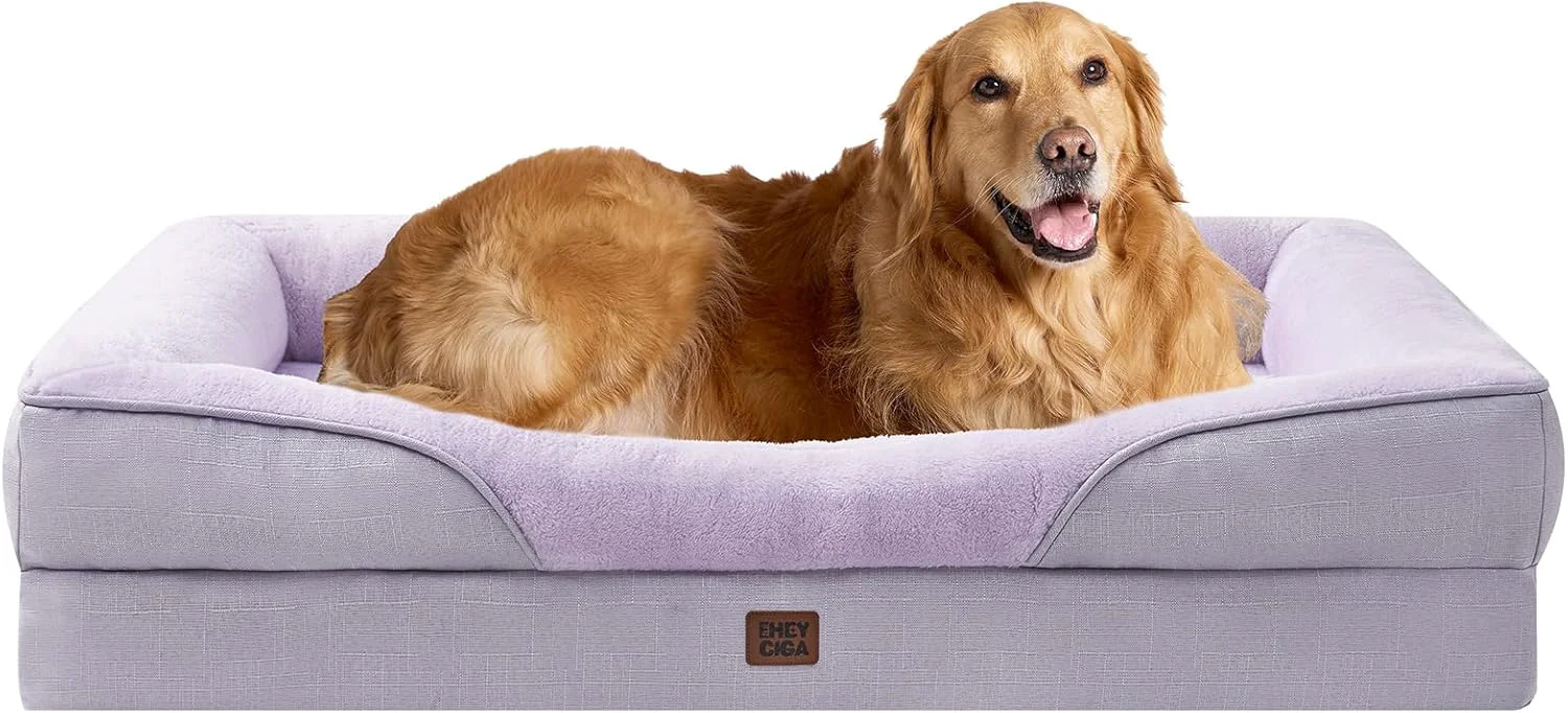 Premium Material EHEYCIGA Memory Foam XL Dog Bed for XLarge Sized Extra Large Orthopedic Dog Sofa with Sides and Waterproof Liner Washable Bolster Pet Couch with Removable Cover 42x30x7.5 Inch Purple Environmentally Friendly