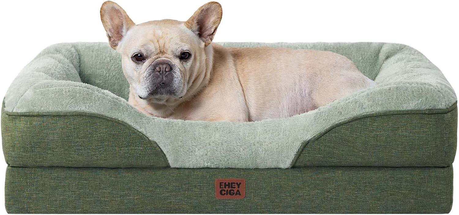 Proven EHEYCIGA Memory Foam Dog Bed for Medium Size Orthopedic Dog Sofa with Sides and Waterproof Liner Washable Bolster Pet Couch with Removable Cover 30x20x6.5 Inch Green Specialty