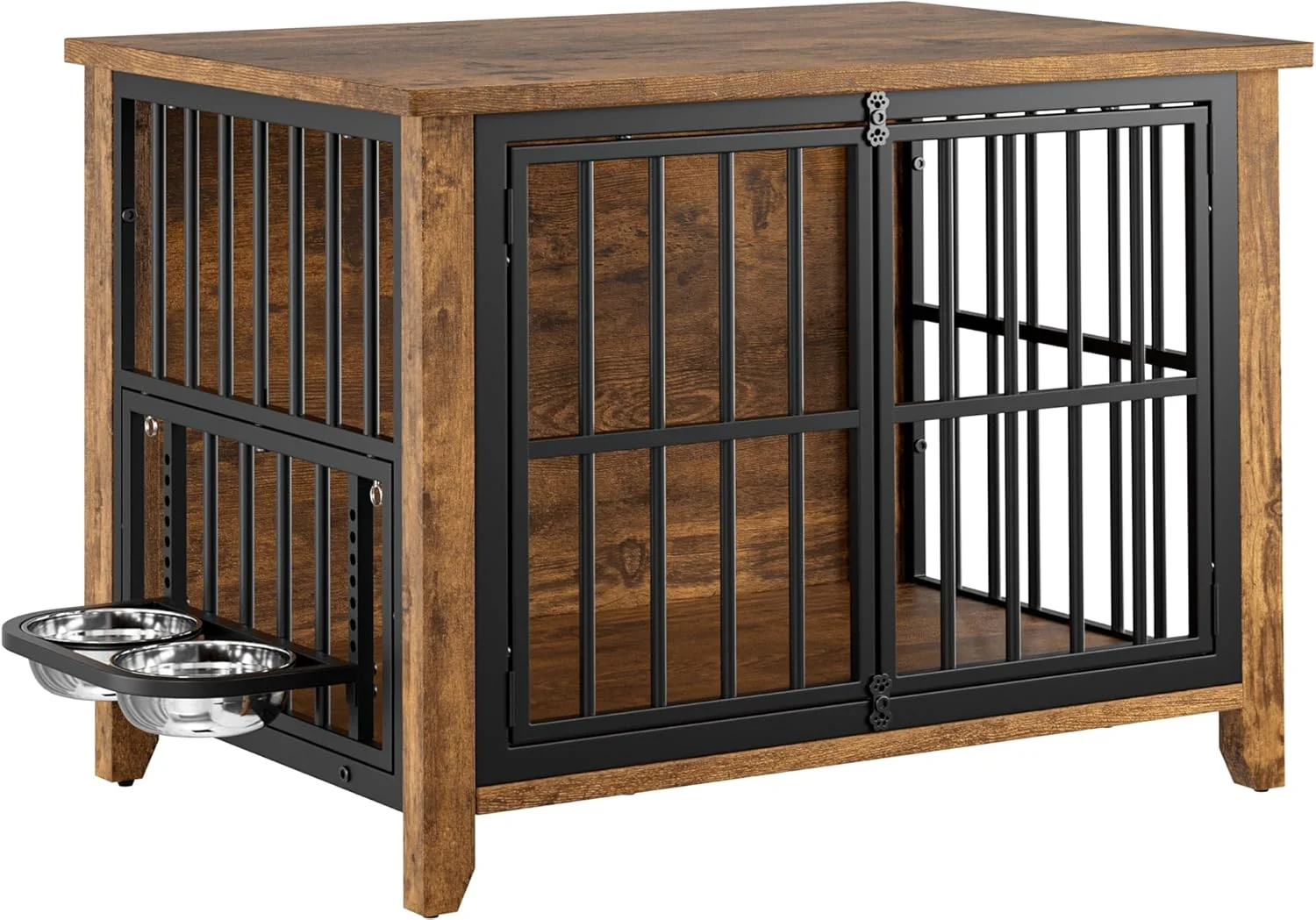 High-Grade Lulive Dog Crate Furniture Wooden Dog Kennel Indoor with Adjustable 360° Height Dog Bowls Double Doors Furniture Dog Crates End Table for Small Medium 31.5 L 22.5 W 25.6 H Brown Clean
