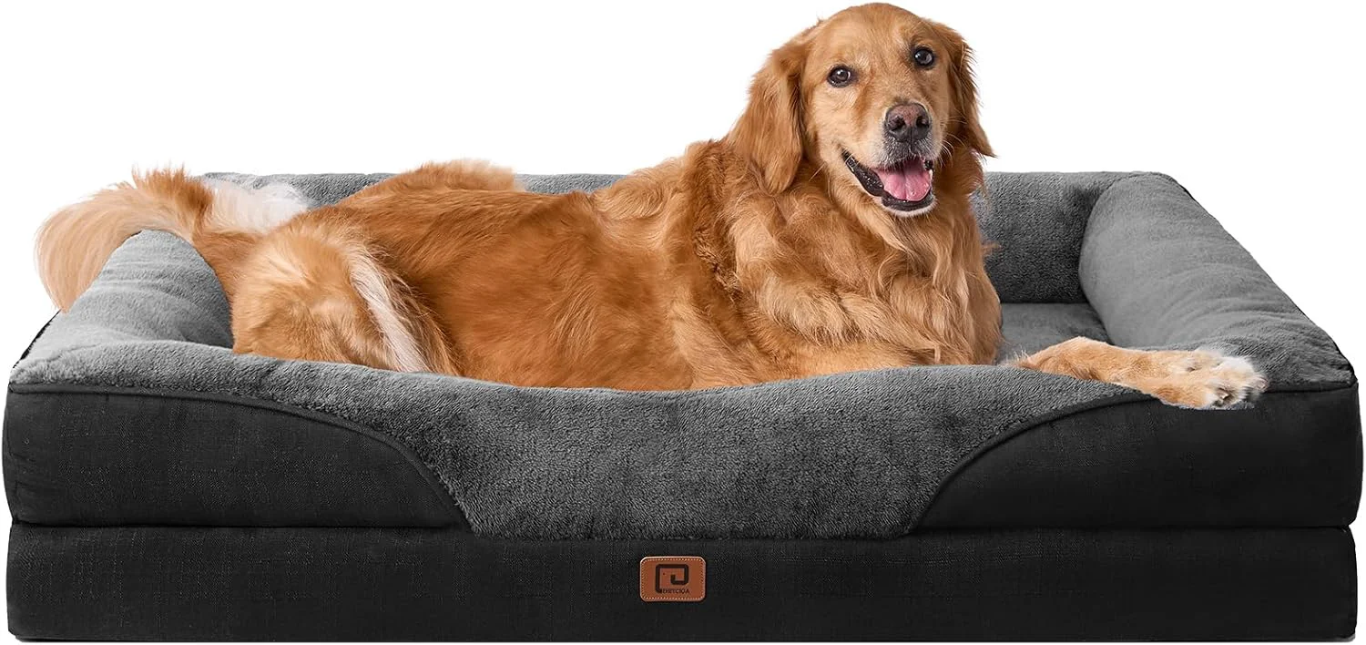 Flexible EHEYCIGA Memory Foam XL Dog Bed for XLarge Sized Extra Large Orthopedic Dog Sofa with Sides and Waterproof Liner Washable Bolster Pet Bed Couch with Removable Cover 42x30x7.5 Inch Grey Black Professional