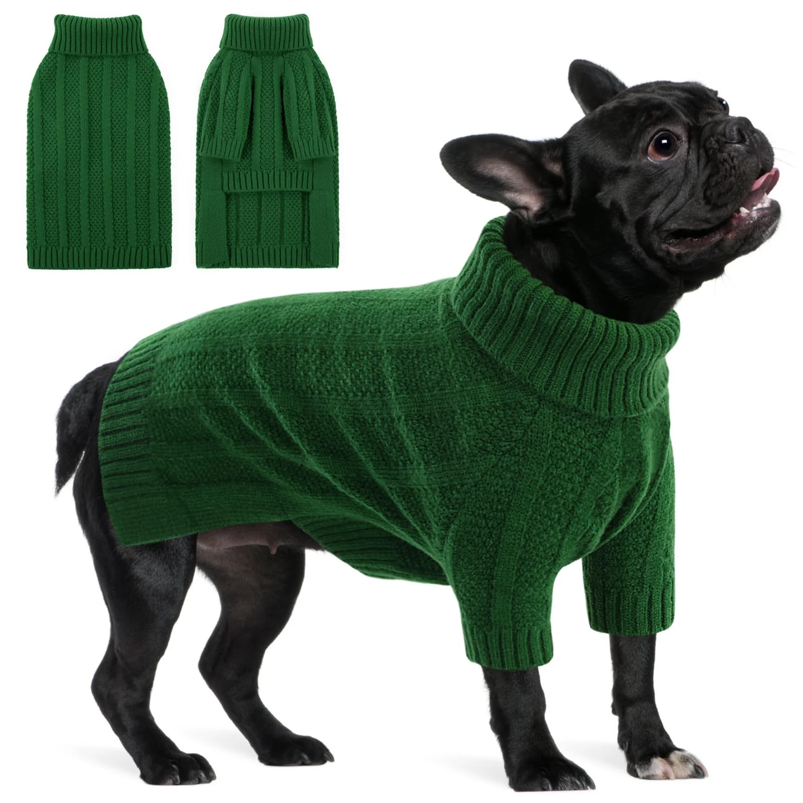Detailed Queenmore Medium Dog Sweater — Soft Green Turtleneck Knitwear for Bulldogs Dachshunds Practical