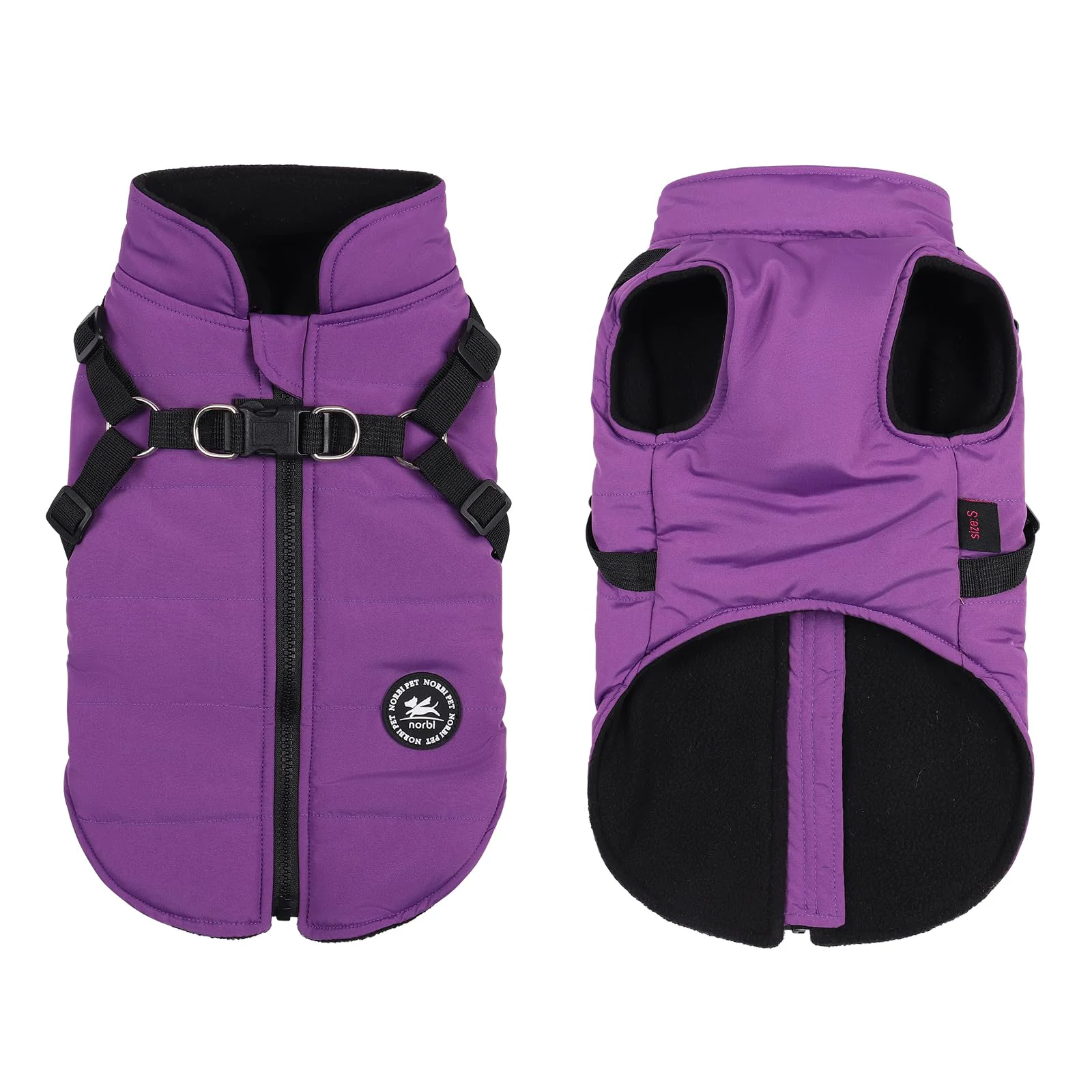 Powerful Norbi Small Dog Coat with Harness Built-In – Waterproof Winter Jacket Vest Purple L Next-Generation