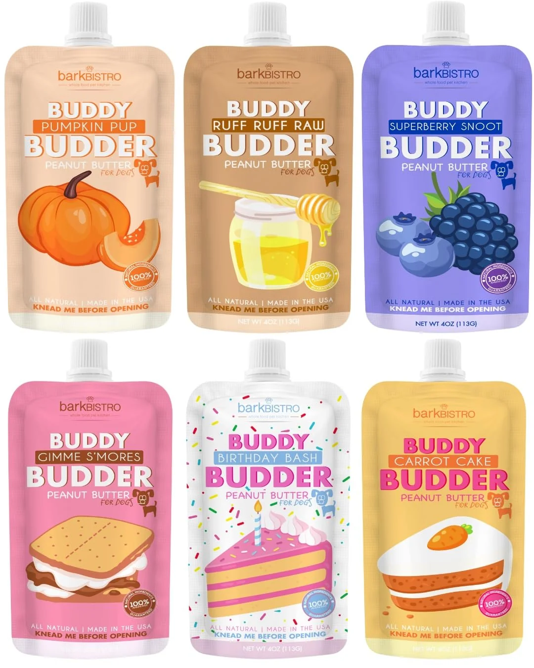 Official Buddy Budder 6 Pack Mixed Flavor Squeeze Packs Organic