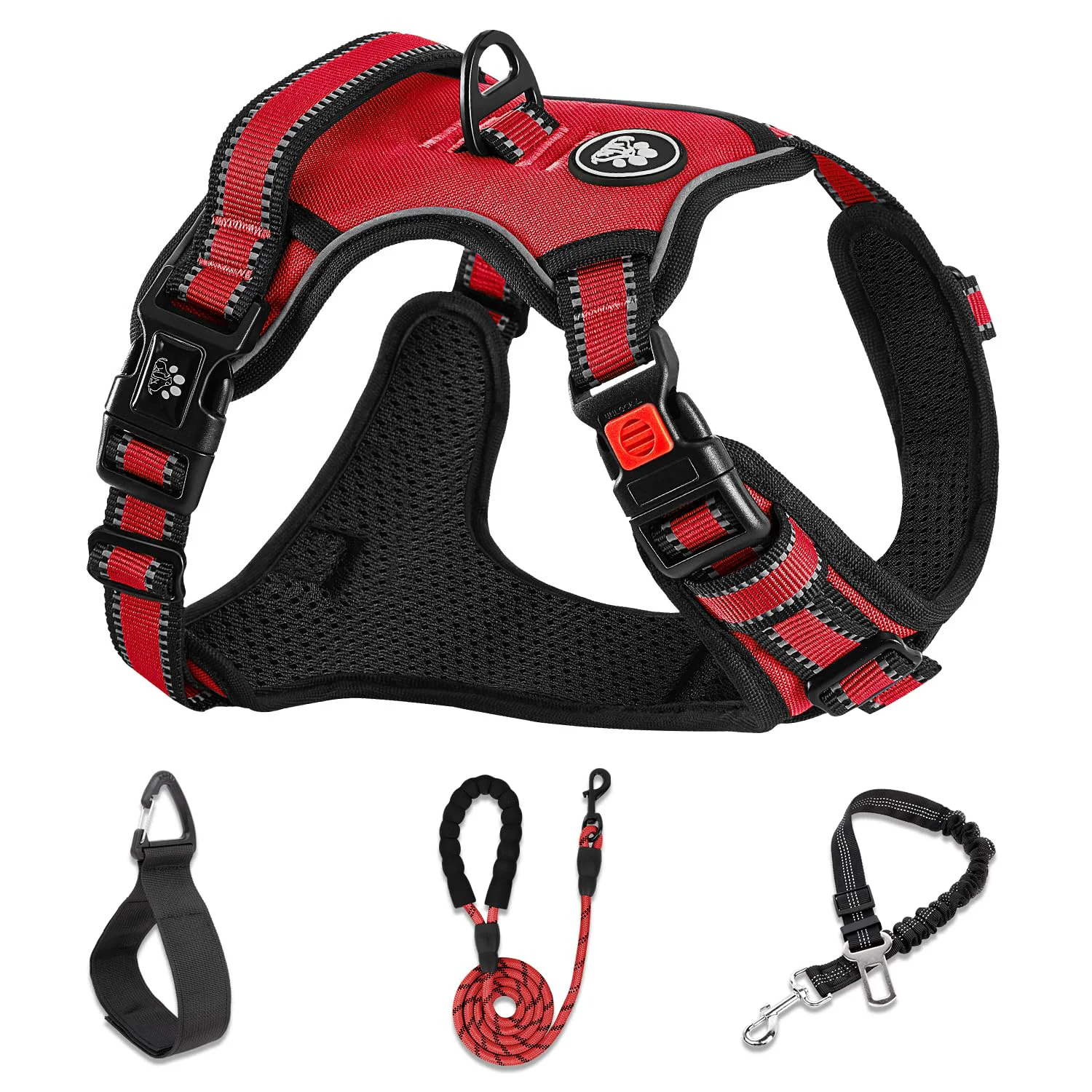 Soft NESTROAD No Pull Dog Harness for Large Dogs X-Large Red – Adjustable Oxford Vest with Leash Reflective Straps Unique