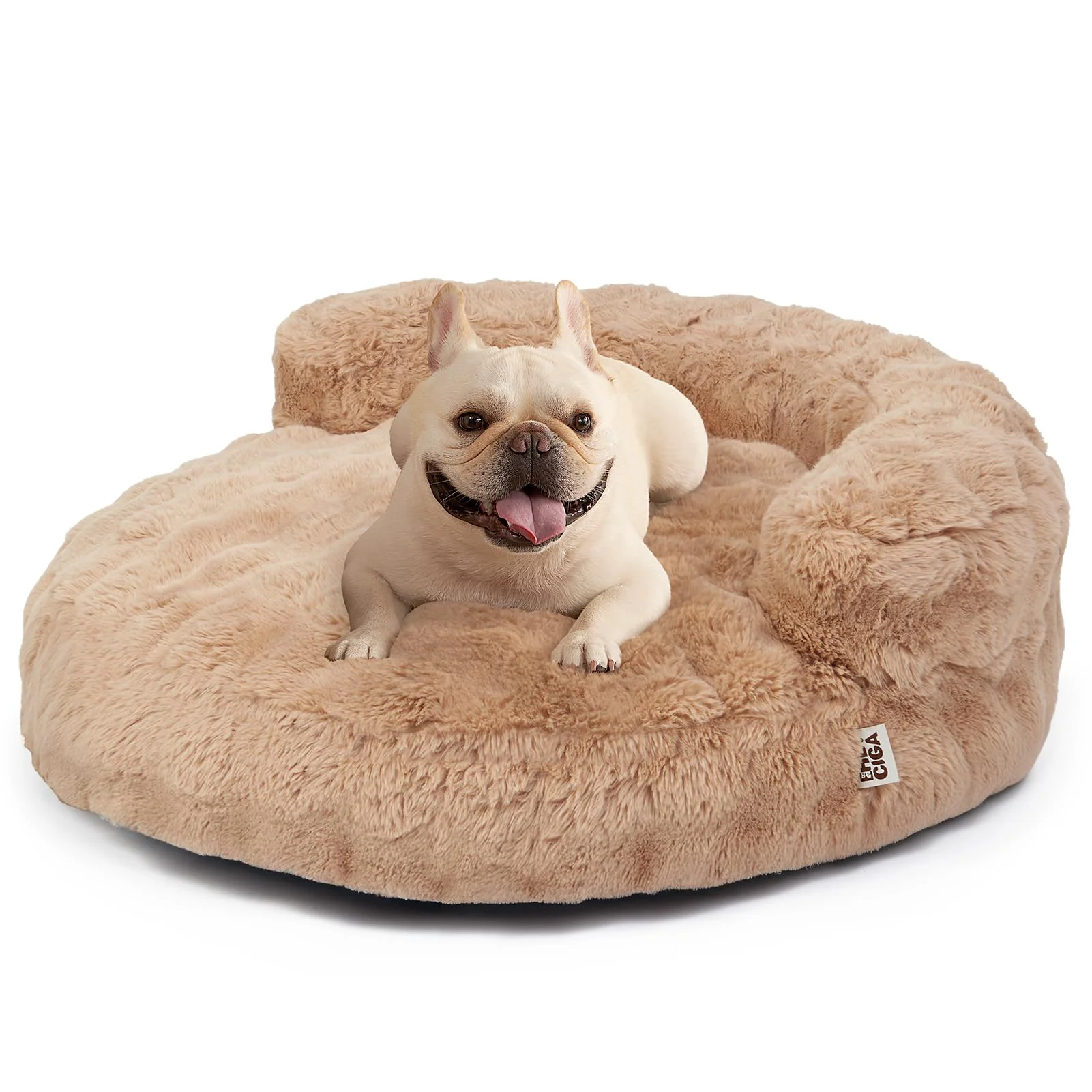 High-Grade EHEYCIGA 30-Inch Medium Dog Bed Large Cat Couch – Fluffy Faux Rabbit Fur Waterproof Non-Slip Camel Versatile