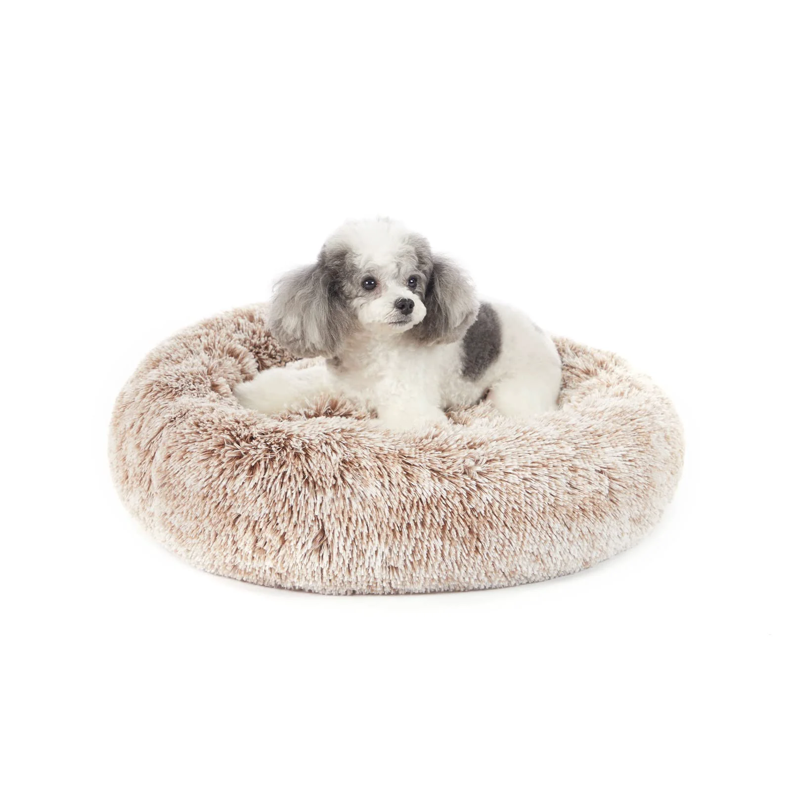 Durable Bedfolks Calming Donut Dog Bed – 23-Inch Round Brown Anti-Anxiety Plush Bed for Small Dogs Easy-to-Use