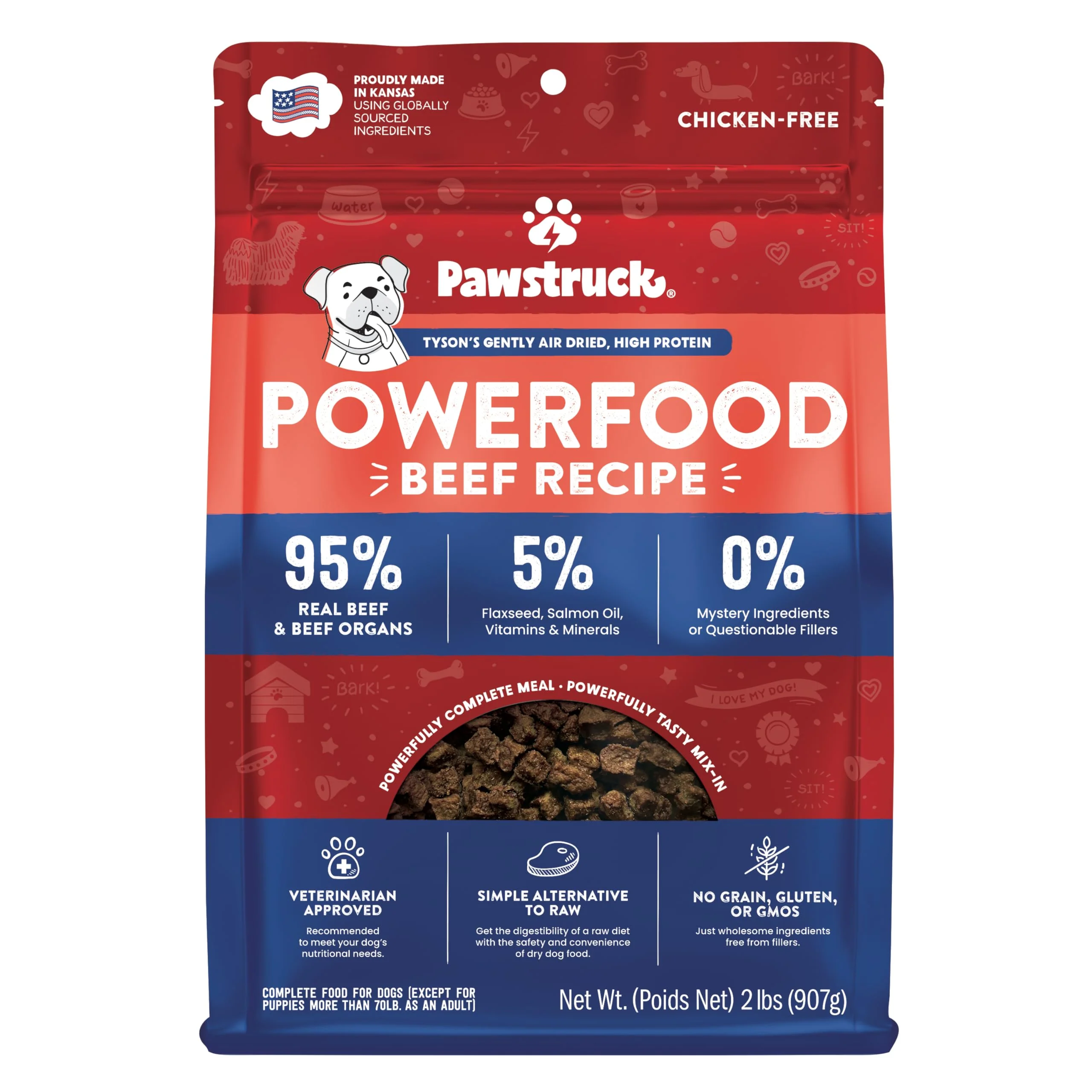 Refined Pawstruck Air Dried Beef Dog Food - Grain- USA Made Vet- High-Protein World-Class