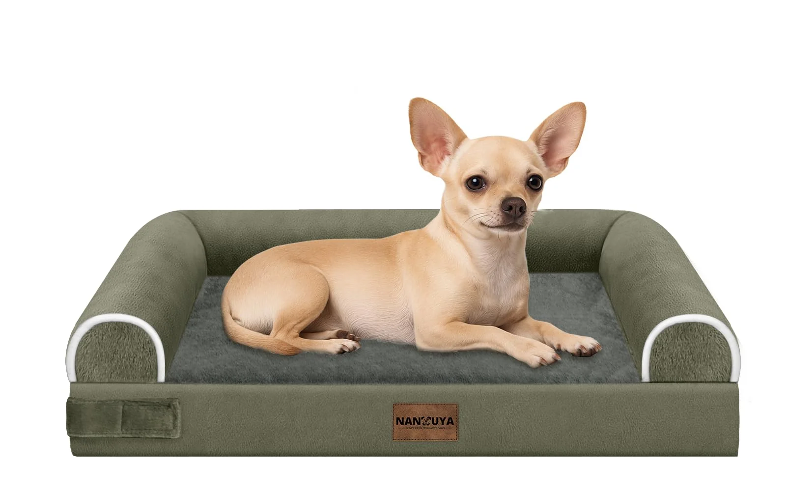 Innovative NANUYA Small Dog Bed Orthopedic Washable — Egg Crate Foam Dark Green Natural