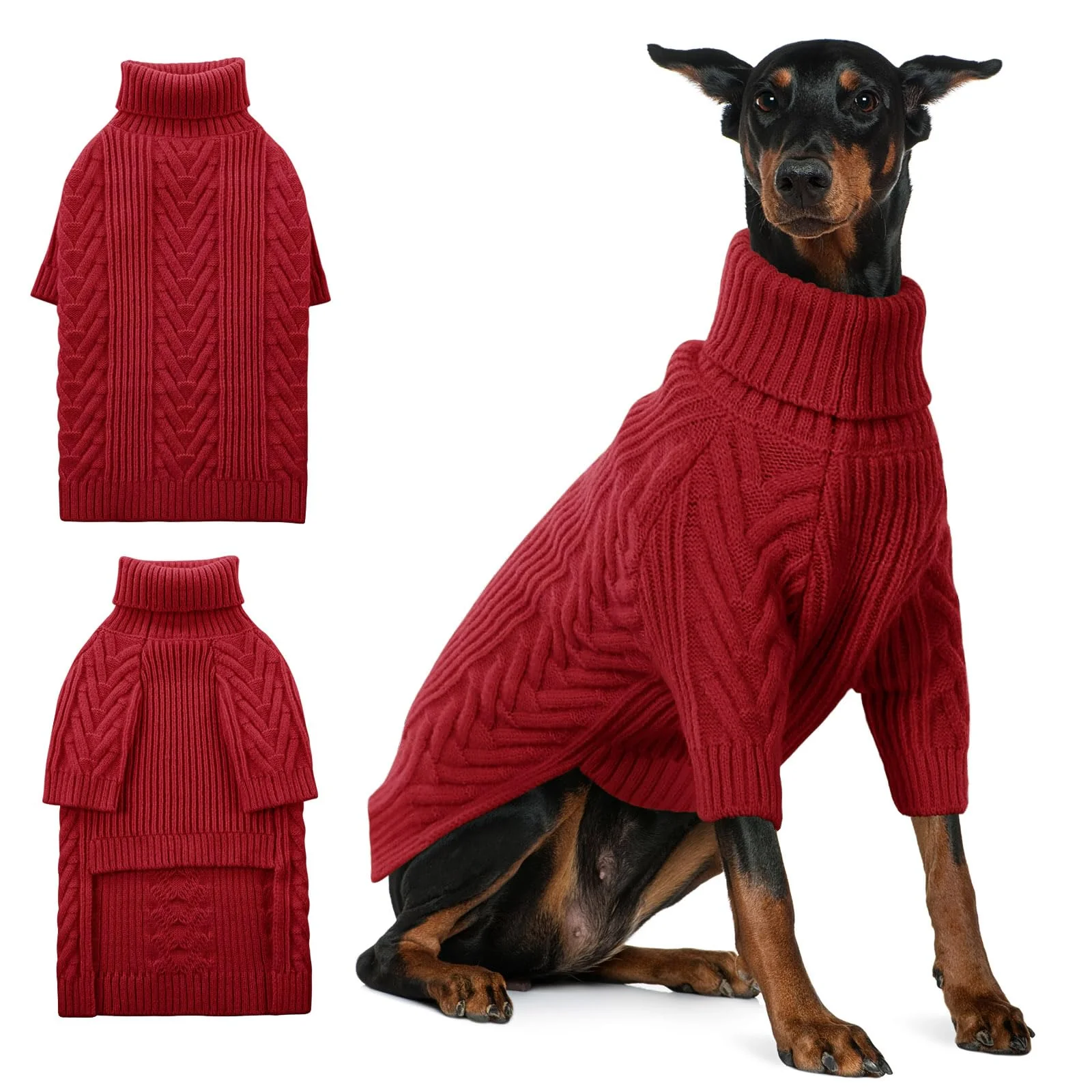 Natural ASENKU Extra-Large Dog Sweater 4XL – Red Turtleneck for Great Danes Dobermans Responsible