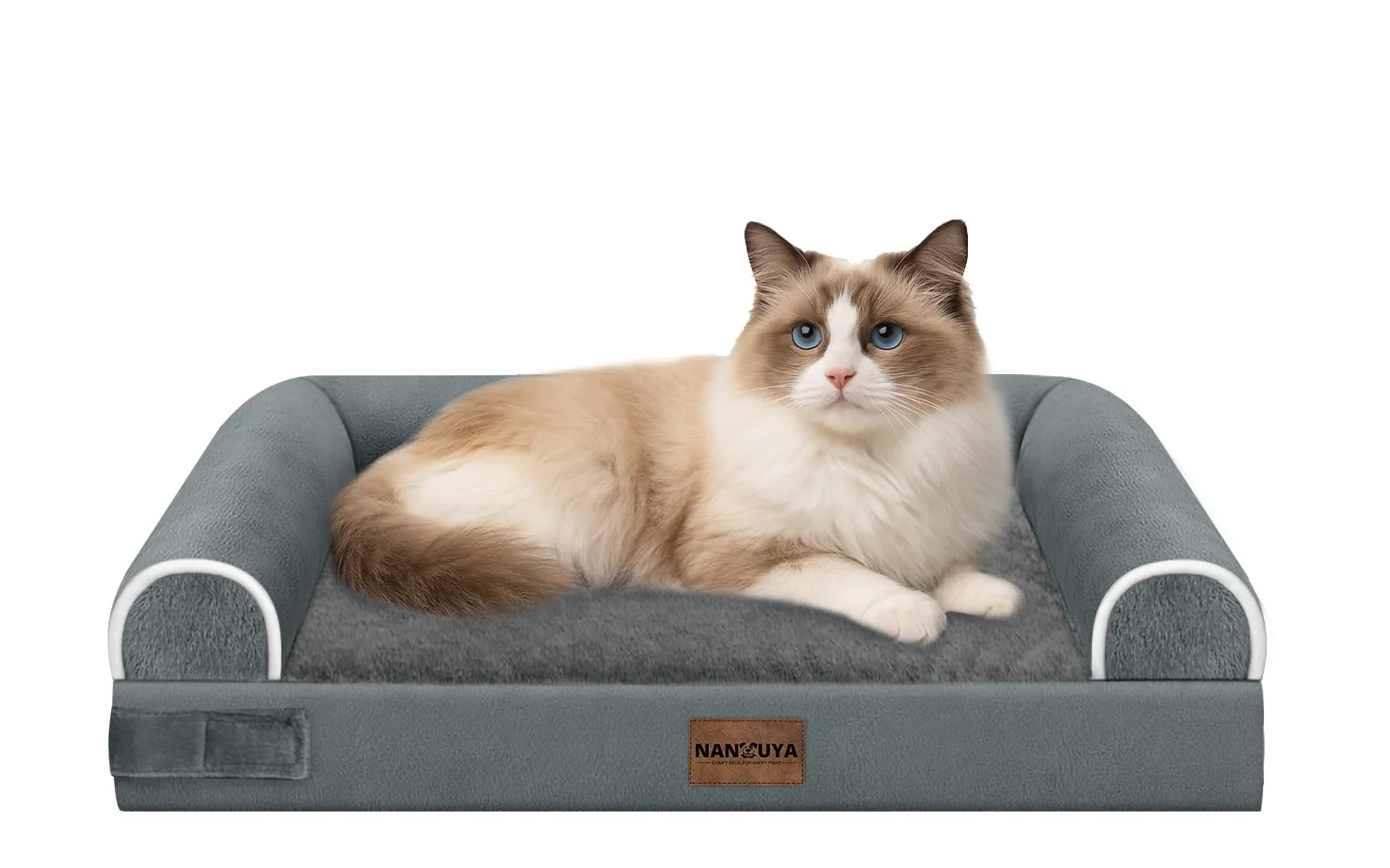 Stylish NANUYA Small Dog Bed Orthopedic Washable Egg Crate Foam 3-Sided Bolster Waterproof Cover - Dark Grey Consistent
