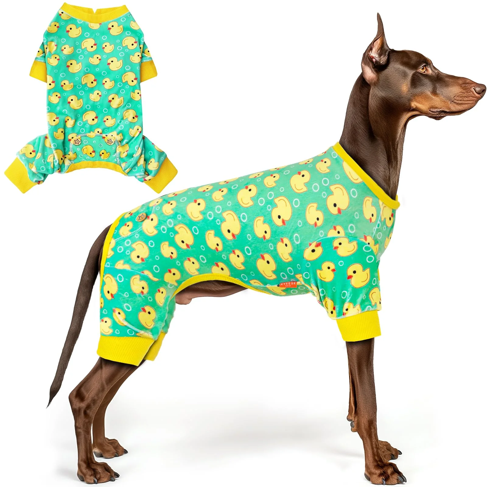 Prestigious KYEESE Velvet Dog Pajamas for Large Dogs – Yellow Ducks Pattern 3X-Large Relaxed