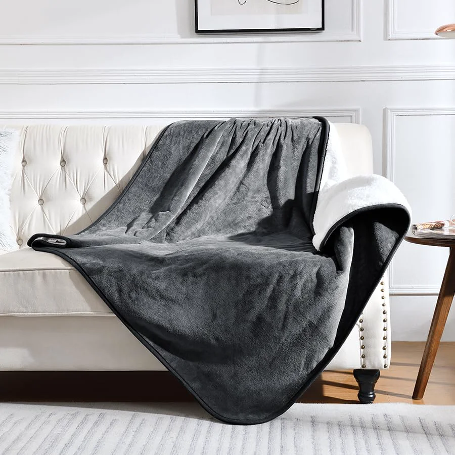 Fine Crafted Yaning Waterproof Blanket for Bed Couch Sofa - Dark Grey 50x60 in Reversible Sherpa Fleece Furniture Protector Pure