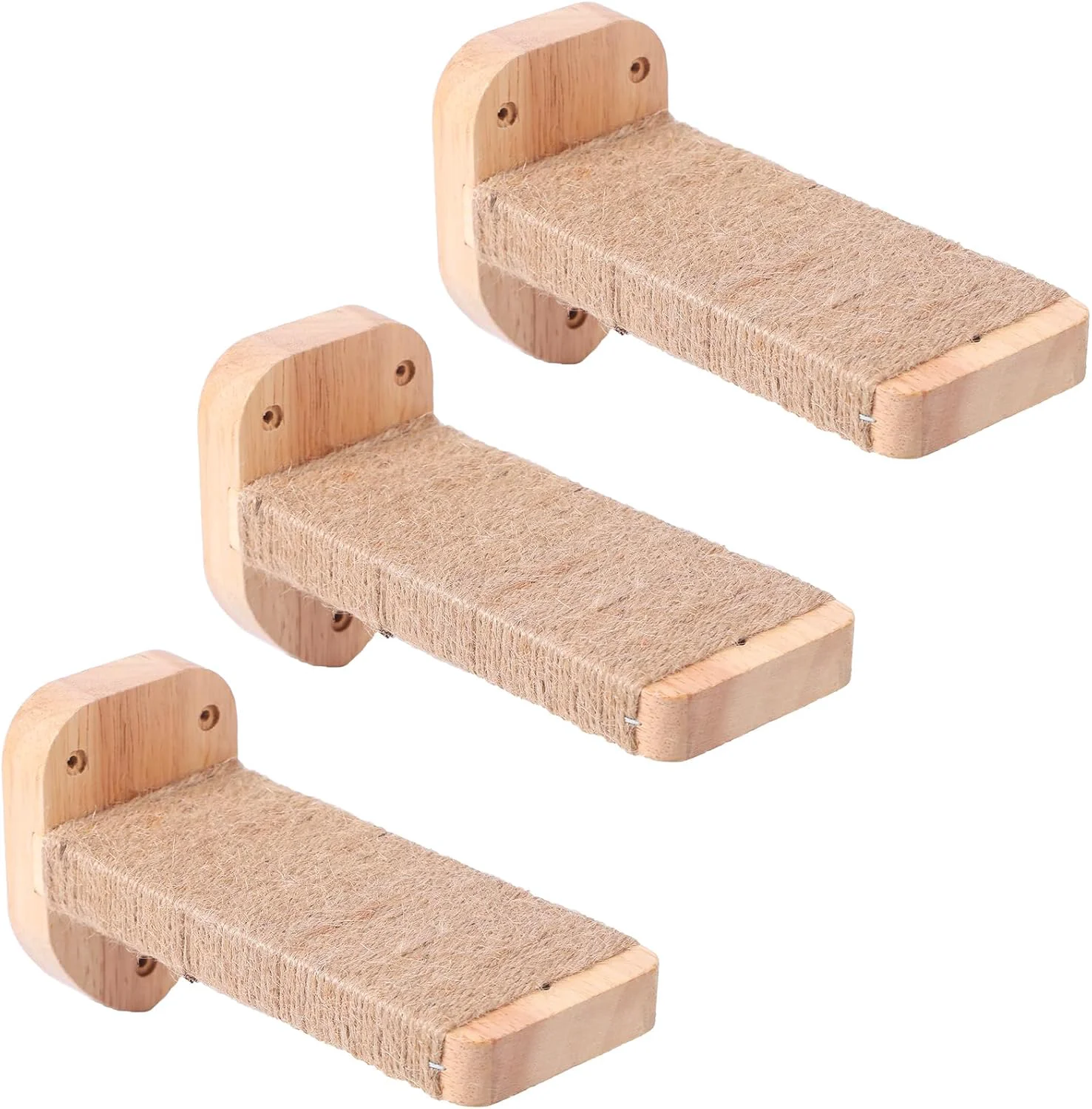 High-Quality 3pcs Cat Wall Steps Climbing Mounted Furniture Shelves With Hemp Rope Covered Solid Wood Ladder for Playing and Climbing Standard-Wood Relaxed