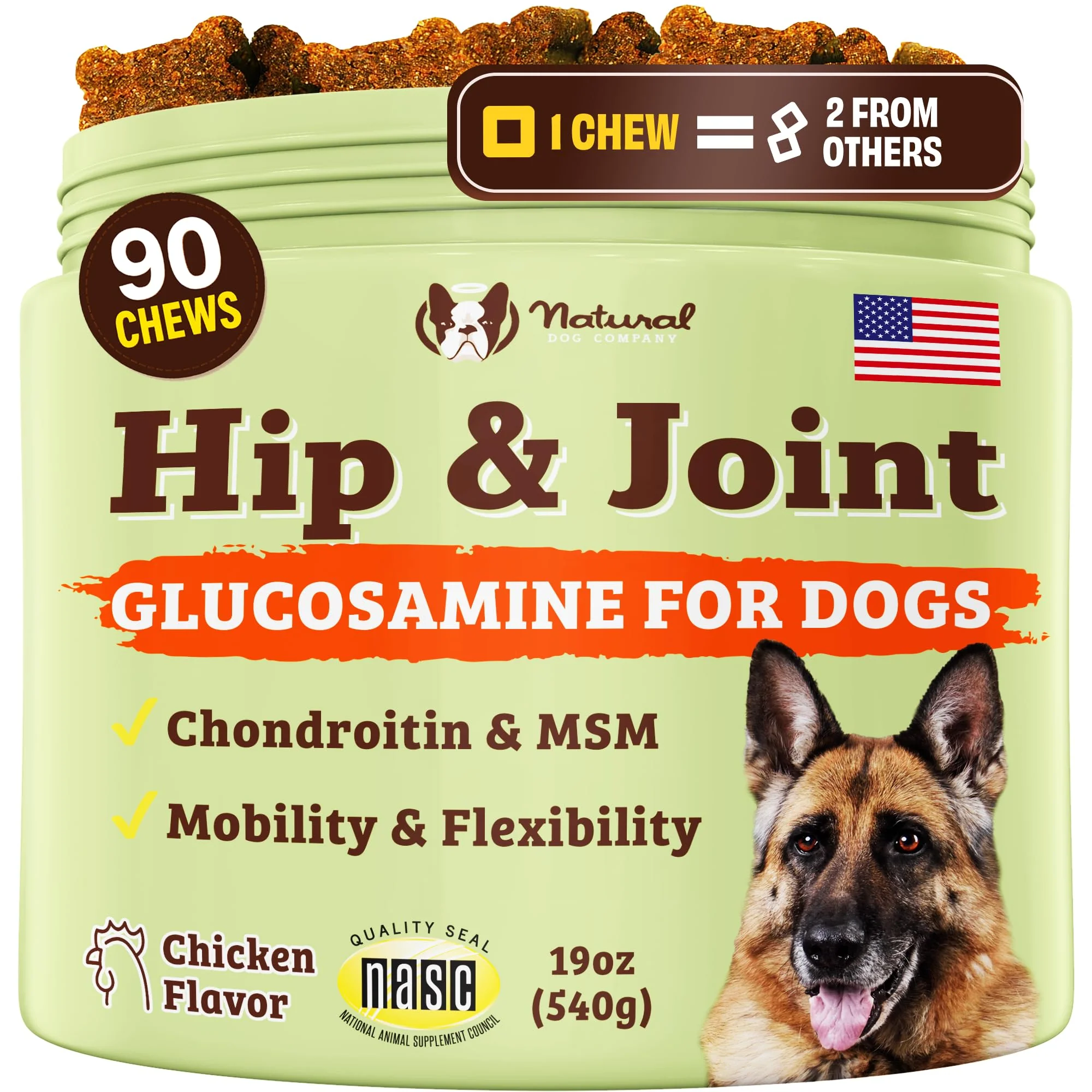 Durable Natural Dog Company Hip Joint Supplement for Dogs – Mobility Flexibility Comfort Glucosamine MSM Turmeric Chicken Flavor Consistent