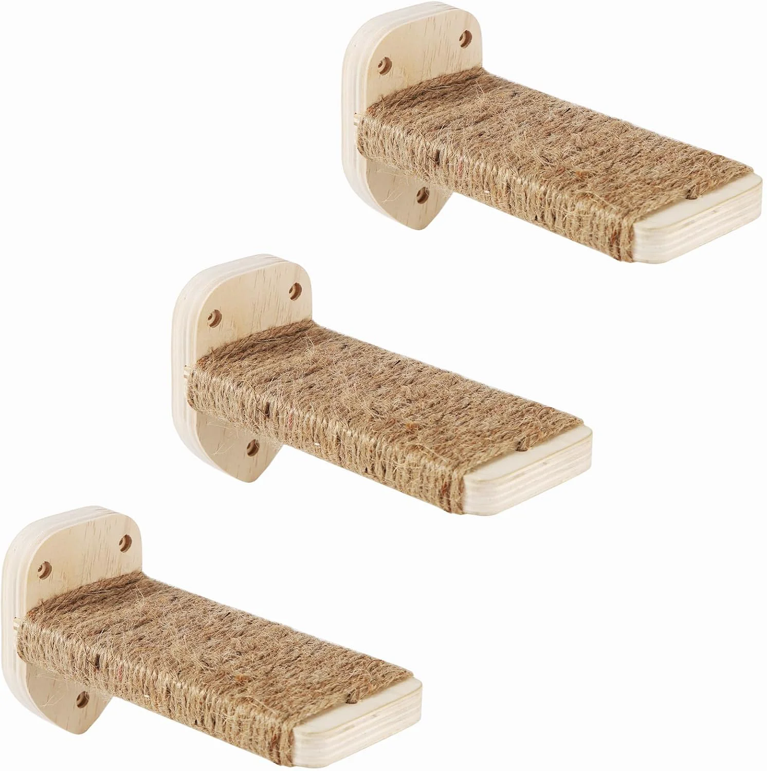 Healthy 3 Pcs Cat Wall Steps Cat Shelves and Perches for Wall Wall-Mounted Cat Climbing Shelf with Hemp Rope Covered Cat Wall Furniture Steps Set with Scratching Pads for Cats Playing and Climbing Wood Organic