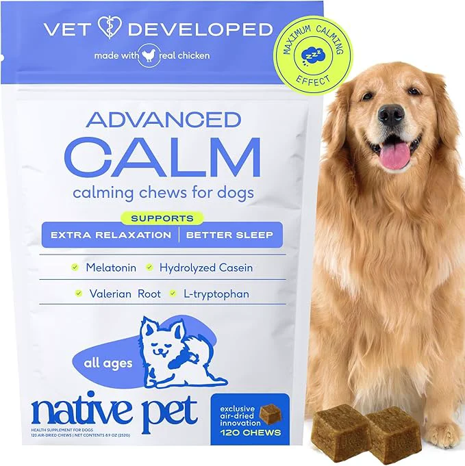 High-Grade Native Pet Advanced Calming Chews for Dogs Large Breed - Anxiety Relief Stress Separation Sleep Support with Melatonin for Dogs Hydrolyzed Casein Valerian Root L-Tryptophan - 30 Days SupplyAbout This Top-Quality