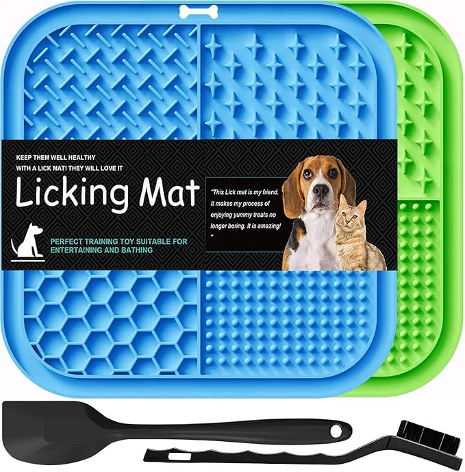 Trendy Lesipee Licking Mat for Dogs Cats 2 Pack Slow Feeder Lick Pat Anxiety Relief Dog Toys Feeding Mat for Butter Yogurt Peanut Pets Supplies Bathing Grooming Training Calming Mat Blue Green About ThisOverview Stylish