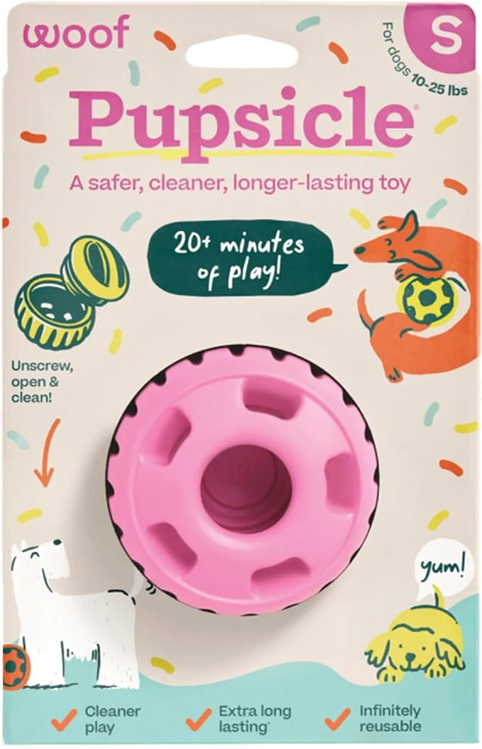 Specialty WOOF Party Pupsicle - Long-Lasting Interactive Dog Toys for Boredom - Low-Mess Design - Birthday Gifts for Dogs - Small Dog Toys - Party PinkAbout This Trendy