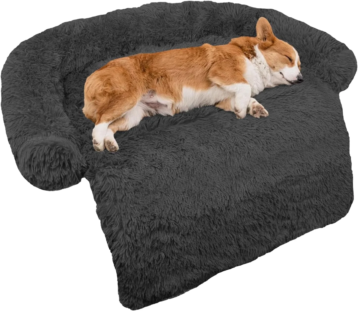 Soft Calming Dog Bed Fluffy Plush Dog Mat for Furniture Protector with Removable Washable Cover for Large Medium Small Dogs and Cats Medium 41x37x6 Dark Grey Functional