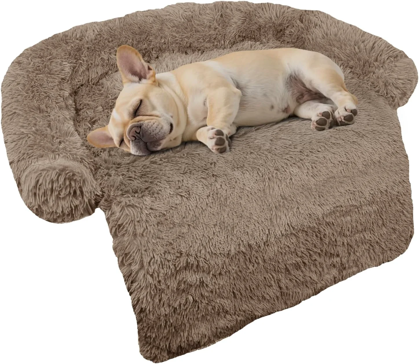 Functional Calming Dog Bed Fluffy Plush Dog Mat for Furniture Protector with Removable Washable Cover for Large Medium Small Dogs and Cats Small 35x31x5 Camel Eco-Friendly