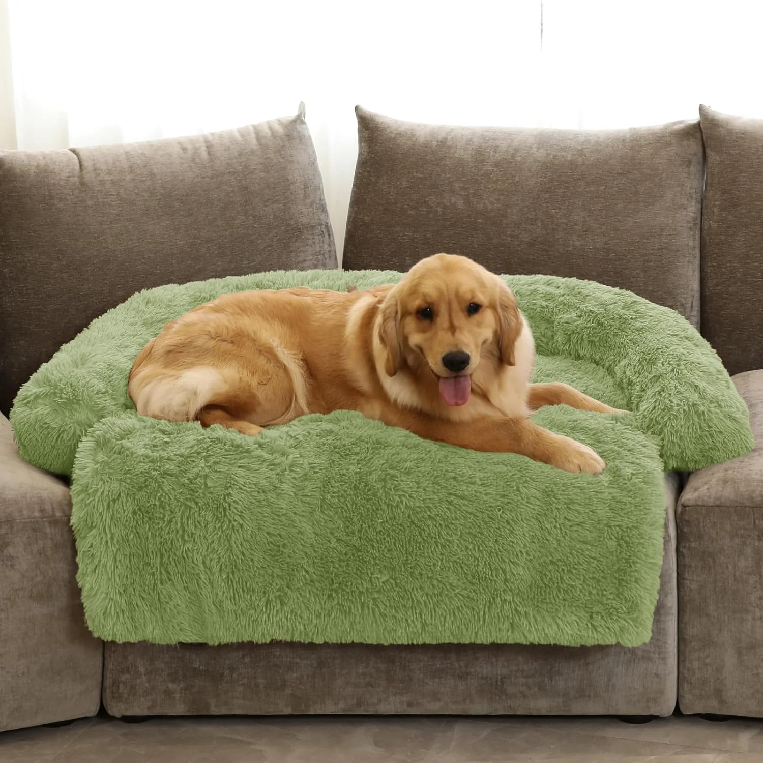 Classic GGIB Calming Dog Bed Fluffy Plush Dog Mat for Furniture Protector with Removable Washable Cover for Large Medium Small Dogs and Cats Extra Large 53x39.3x6 Grass Green Reliable