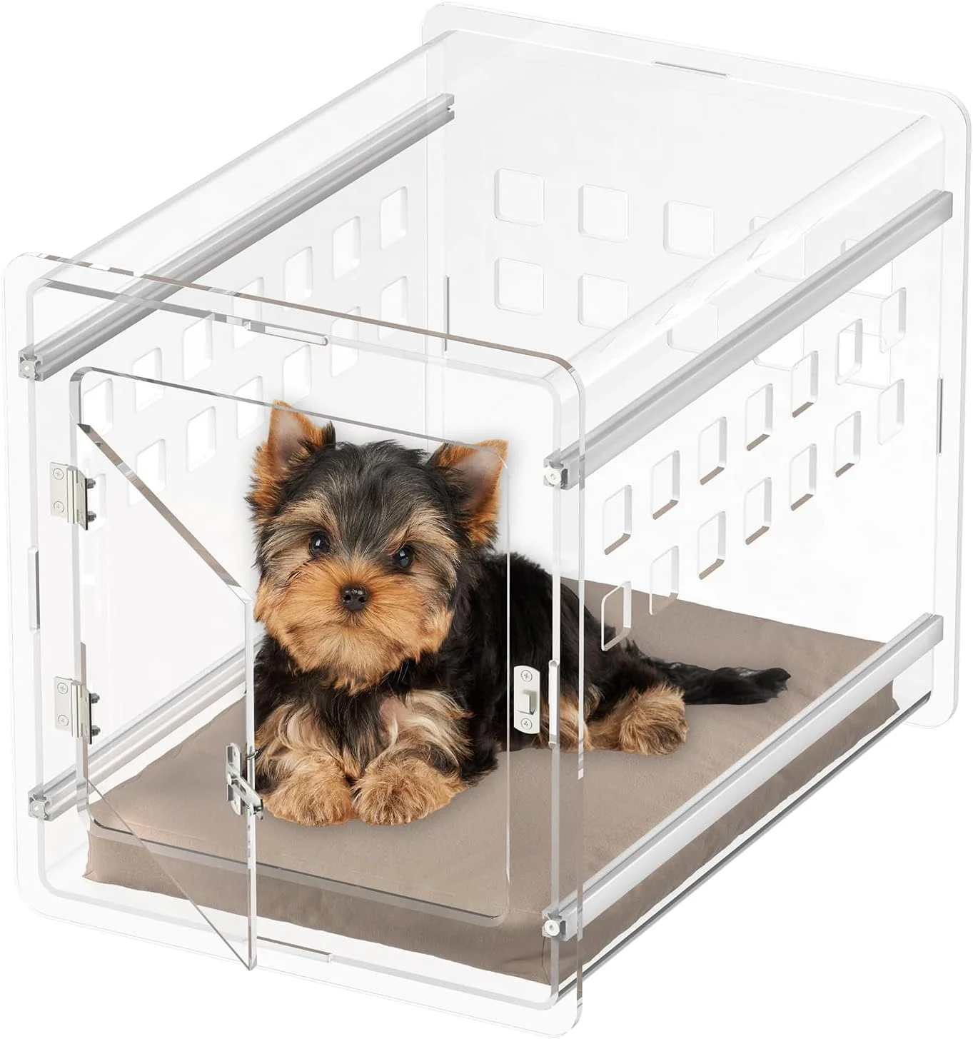 Proven Sumerflos Clear Acrylic Dog Crate - Modern Dog Kennel Furniture Indoor End Table Dog Crate Lockable Ventilated for Most Small Dog Cat Pet 24.05 L x 17.99 W x 20 H Safe