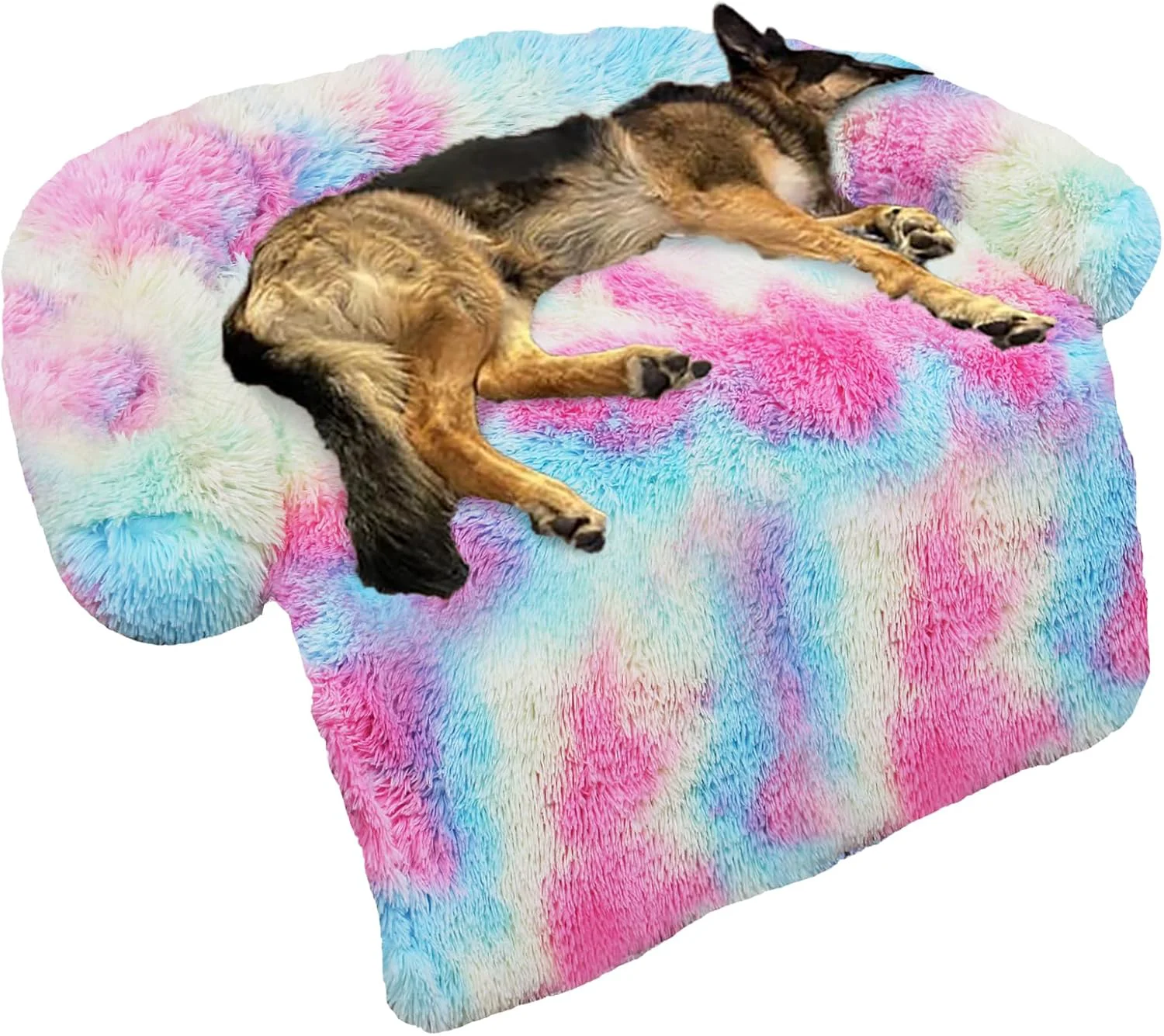 Genuine GGIB Calming Dog Bed Fluffy Plush Dog Mat for Furniture Protector with Removable Washable Cover for Large Medium Small Dogs and Cats Large Rainbow Classic